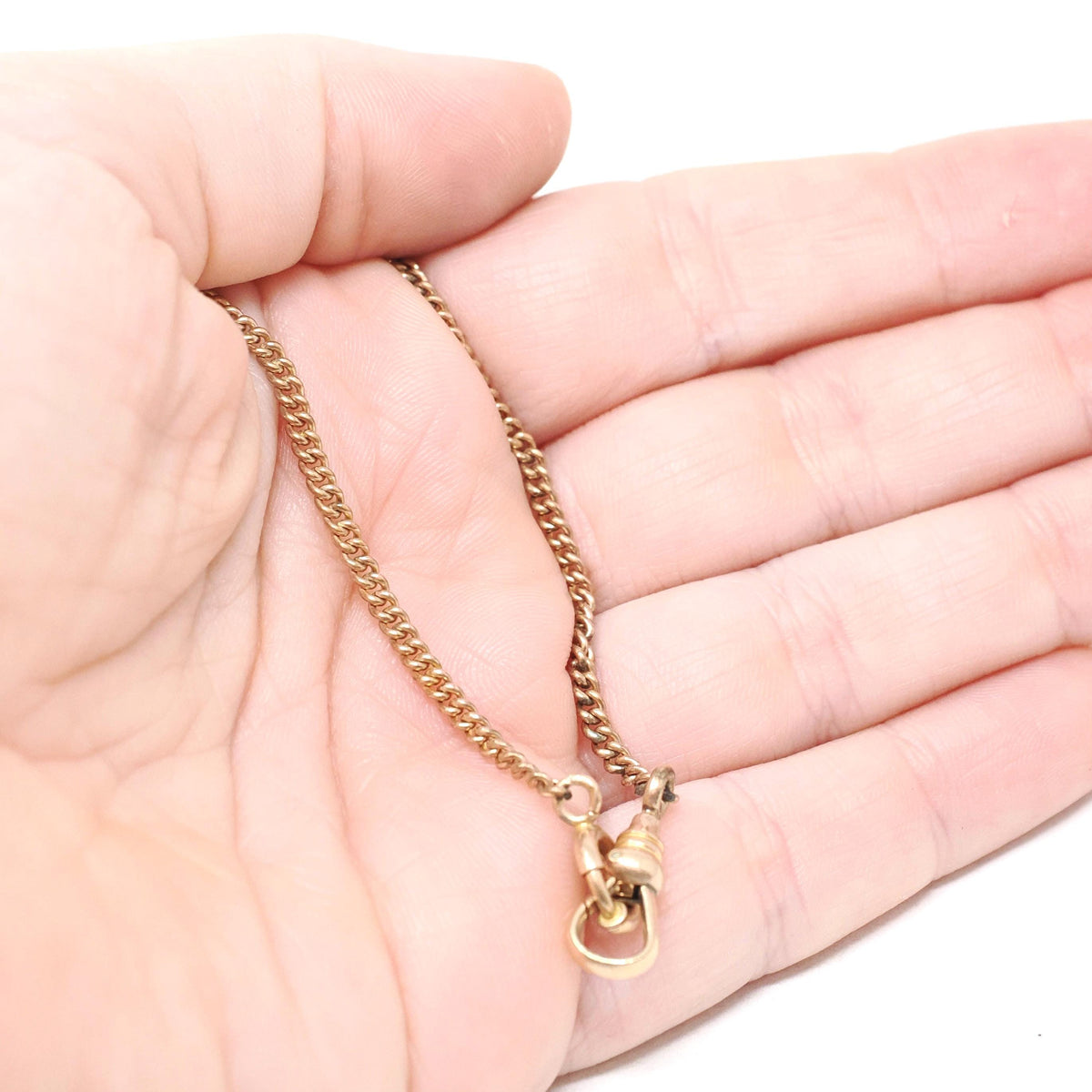 Antique Curb Chain - Edwardian Gold Filled 14.5 Inch Choker Necklace - Circa 1910s Era Spring Ring Clasp Stationary Dog Clip Watch Jewelry