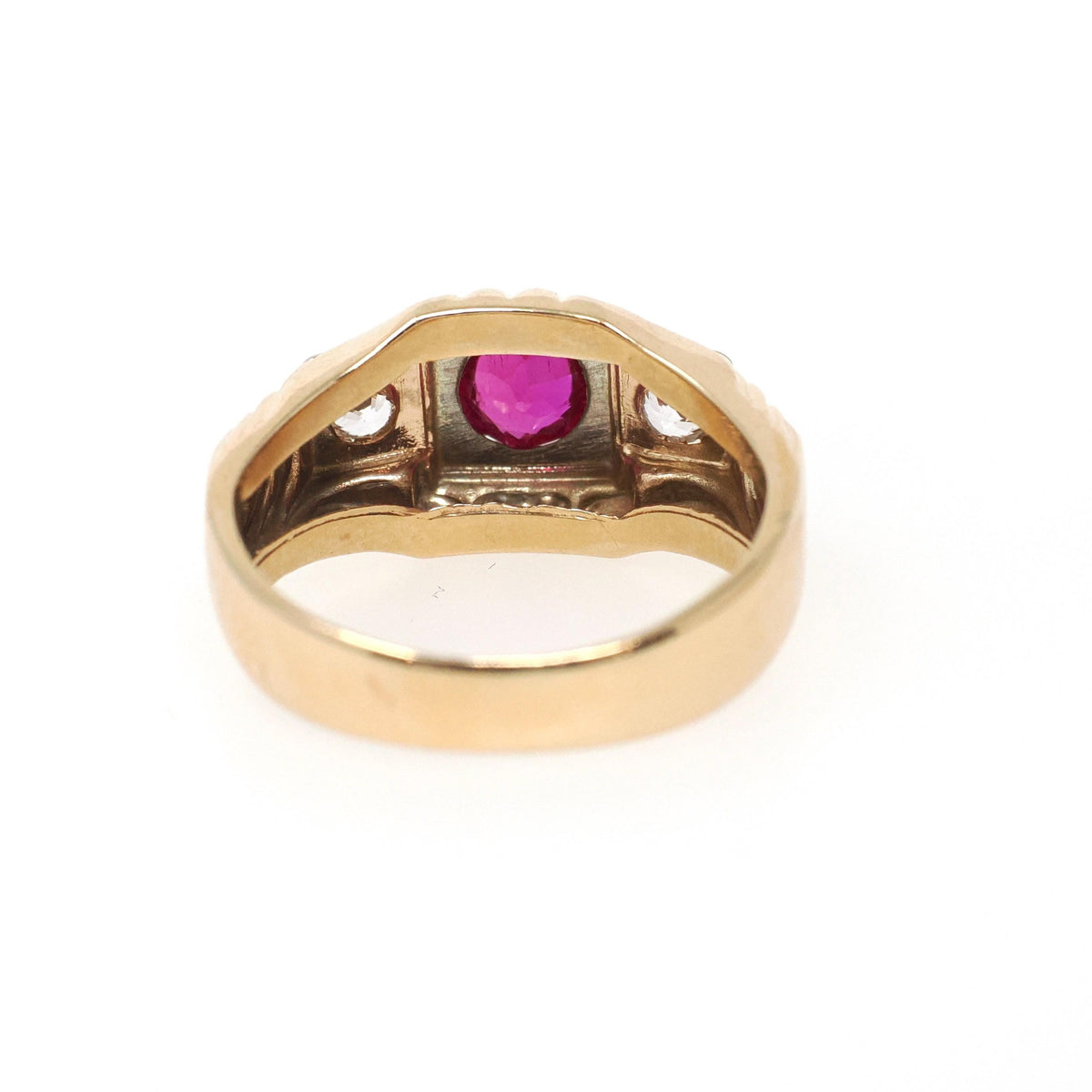 Vintage Statement Ring - Retro 10k Yellow White Gold Synthetic Ruby White Sapphires - Circa 1940s Era Size 7 1/4 Two Tone Fine 40s Jewelry