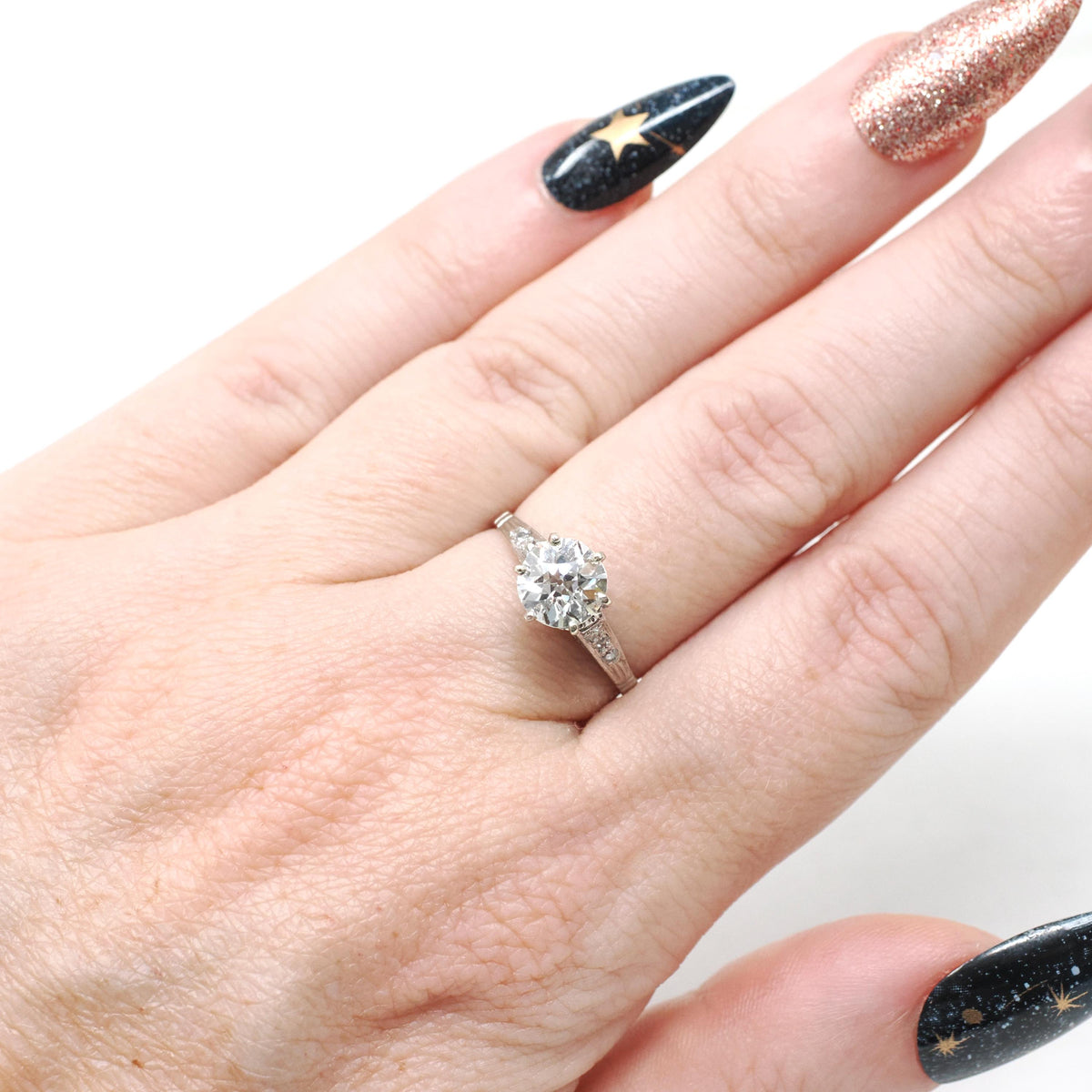 Vintage Engagement Ring - Art Deco Platinum Natural Old European Diamond 1.16 CTW Basket Solitaire - Antique 1920s Size 5 3/4 Fine Jewelry
