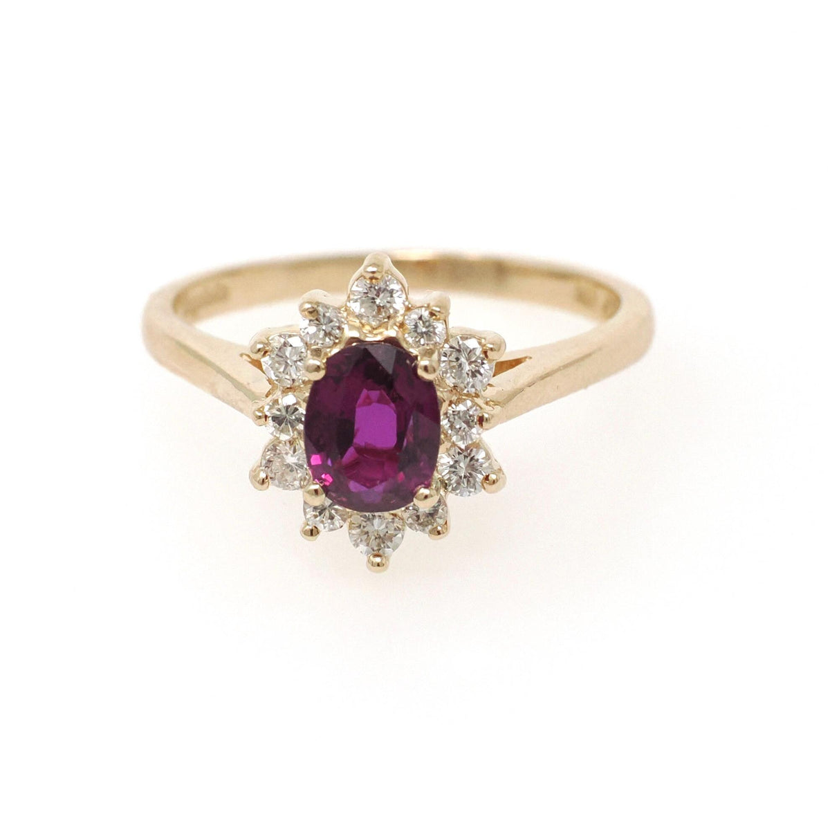 Ruby & Diamond Engagement Ring - Vintage 14k Yellow Gold Oval Natural Gemstone Halo - Circa 1980s Size 7 1/2 July Birthstone Fine Jewelry