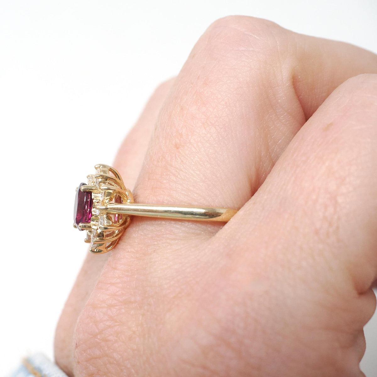 Ruby & Diamond Engagement Ring - Vintage 14k Yellow Gold Oval Natural Gemstone Halo - Circa 1980s Size 7 1/2 July Birthstone Fine Jewelry