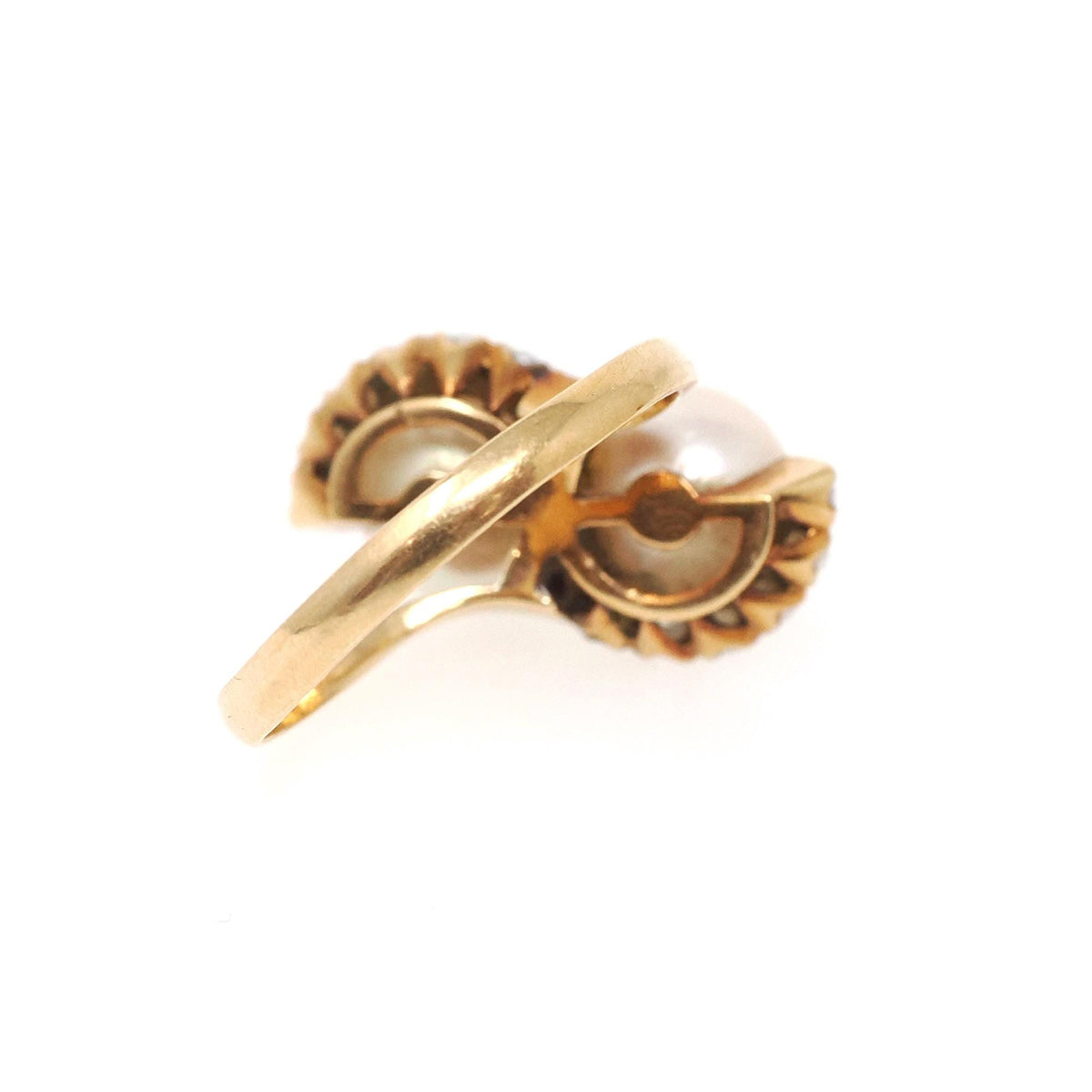 Vintage Pearl Ring - Mid Century Era 18k Yellow Gold Toi Et Moi Crescent Statement Bypass - Circa 1960 Size 8 June Birthstone Fine Jewelry