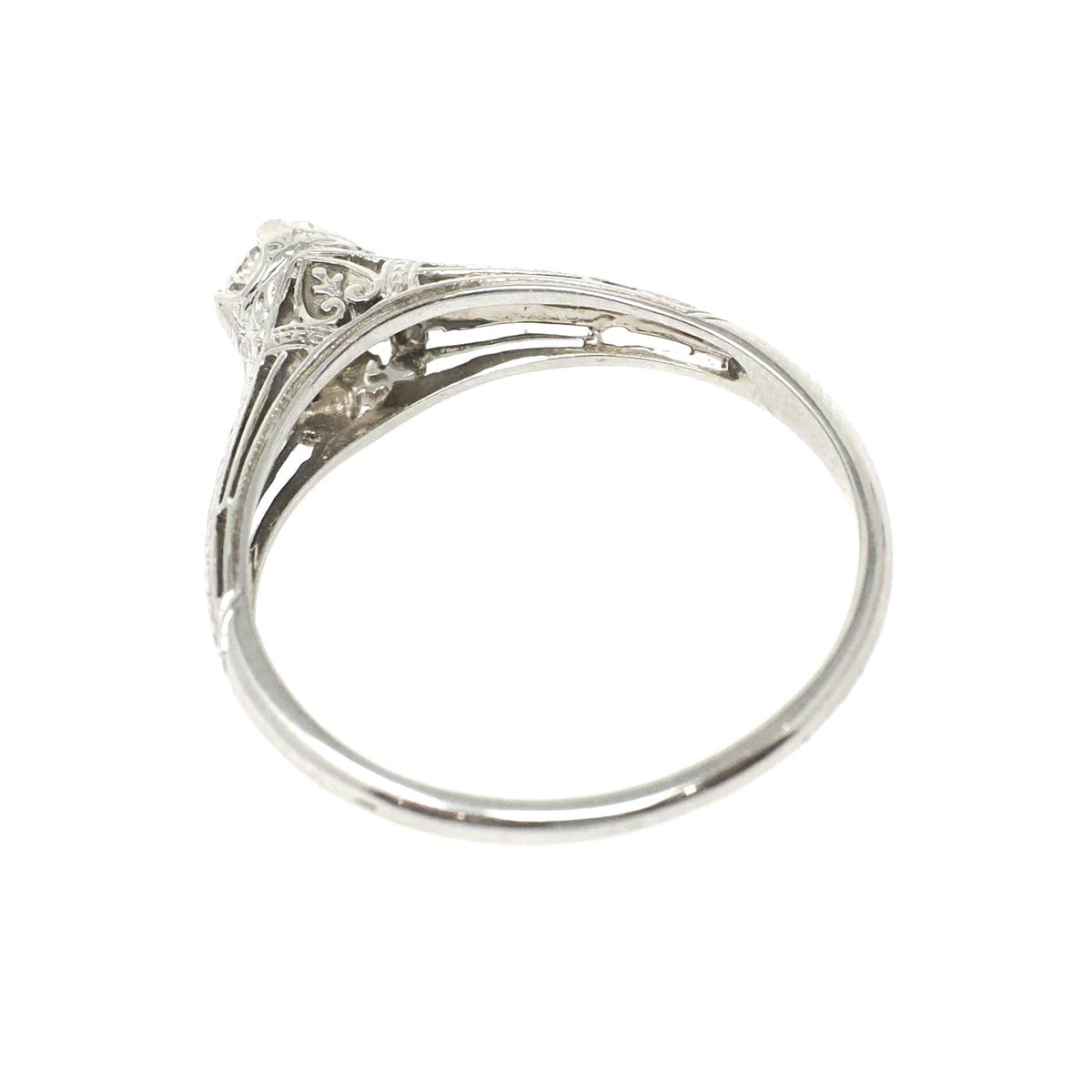 Vintage Engagement Ring - Art Deco 18k White Gold Natural .21 CT Diamond - Circa 1930s Era Size 7 Wheat Design Fine Bridal Statement Jewelry