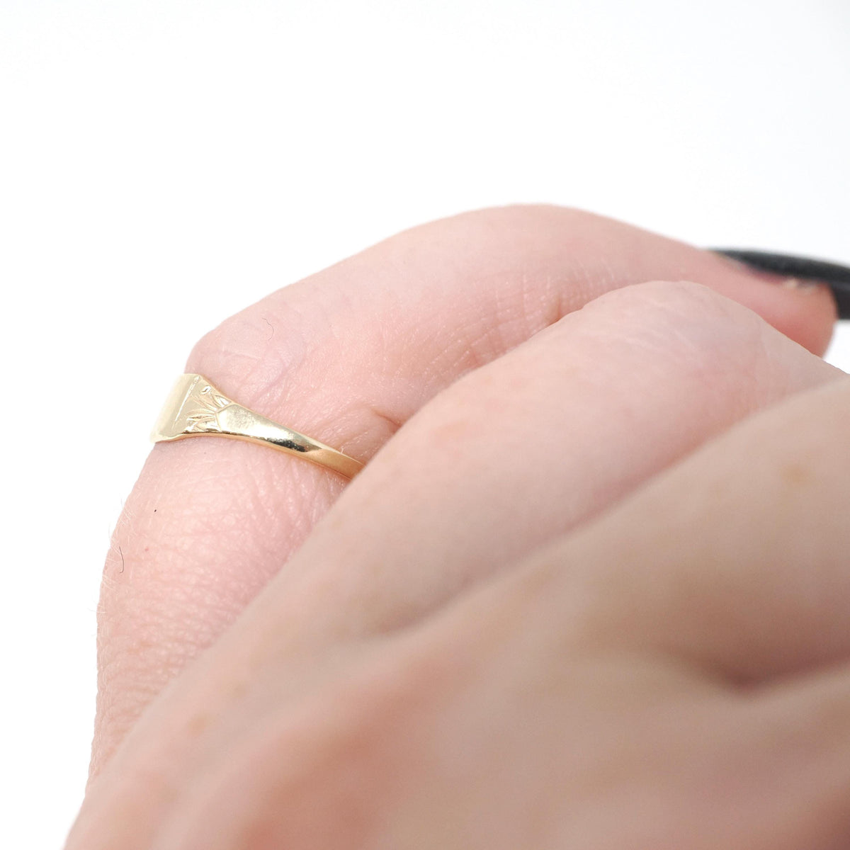 Baby Signet Ring - Mid Century 10k Yellow Gold Children's Blank Square Small Band - Vintage Circa 1950s Era Size 2 Midi Pinky Fine Jewelry