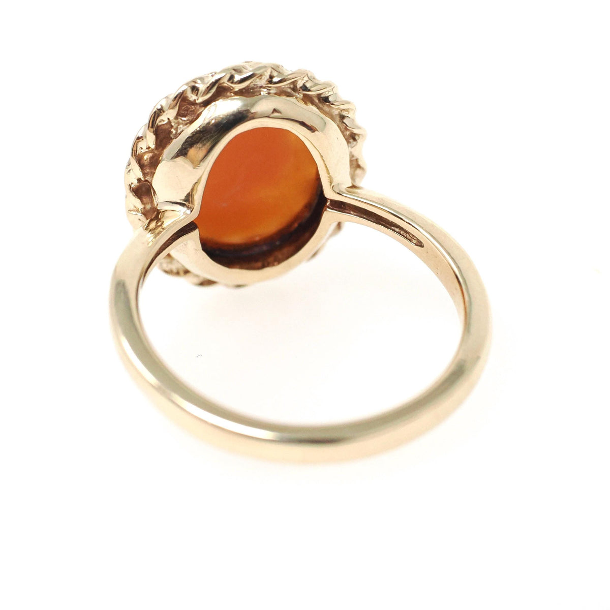 Vintage Cameo Ring - Mid Century 10k Yellow Gold Carved Shell Twisted Rope Halo Style - Circa 1960s Size 6 3/4 Woman's Profile Fine Jewelry