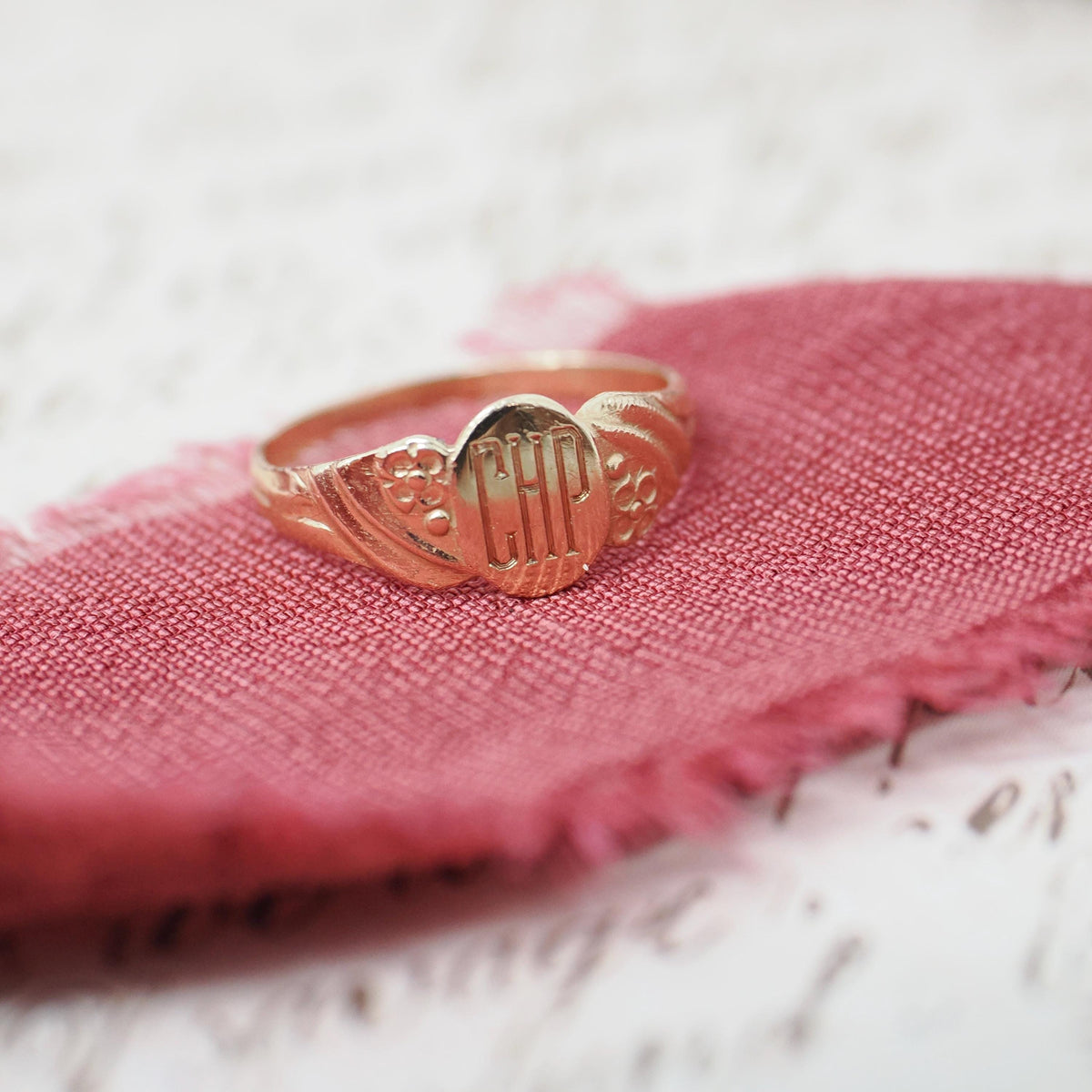 Signet Baby Ring - Retro 10k Yellow Gold Engraved "CHP" Initials - Vintage Circa 1940s Era Size 2 Children's Pinky Midi Fine Jewelry