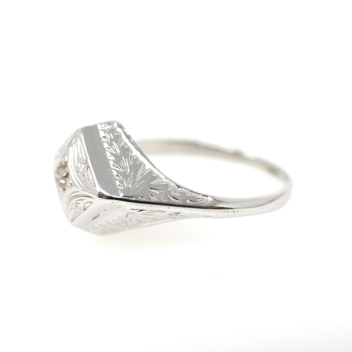 Vintage Diamond Ring - Art Deco 14k White Gold East West Rhombus .08 CT Faint Yellow Solitaire - Circa 1930s Era Size 6 1/2 Fine Jewelry