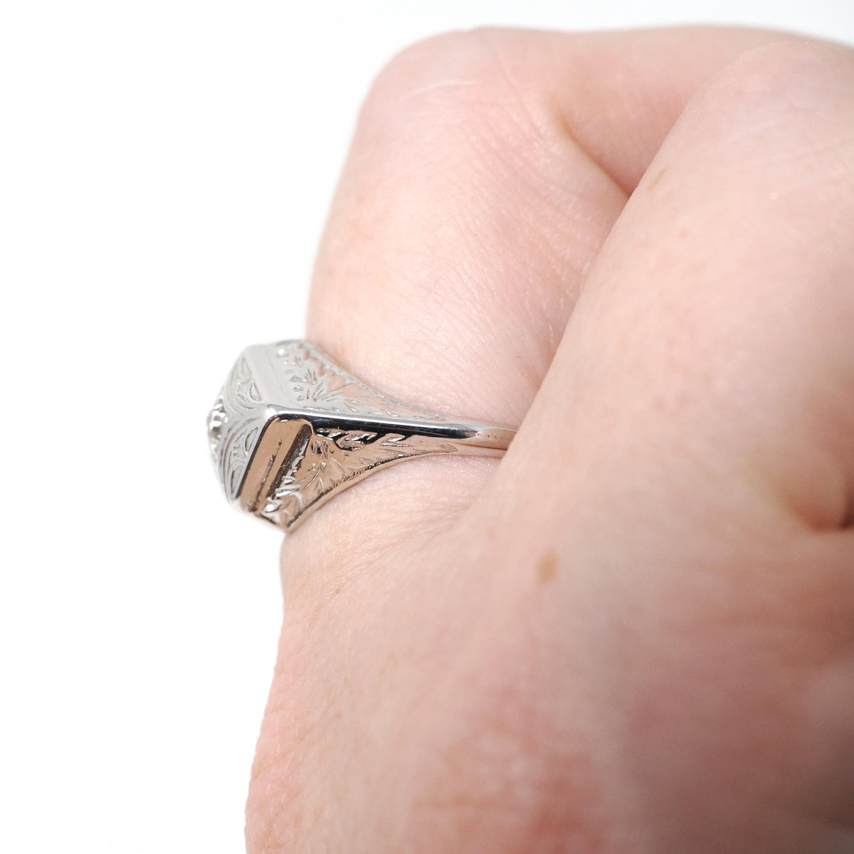 Vintage Diamond Ring - Art Deco 14k White Gold East West Rhombus .08 CT Faint Yellow Solitaire - Circa 1930s Era Size 6 1/2 Fine Jewelry