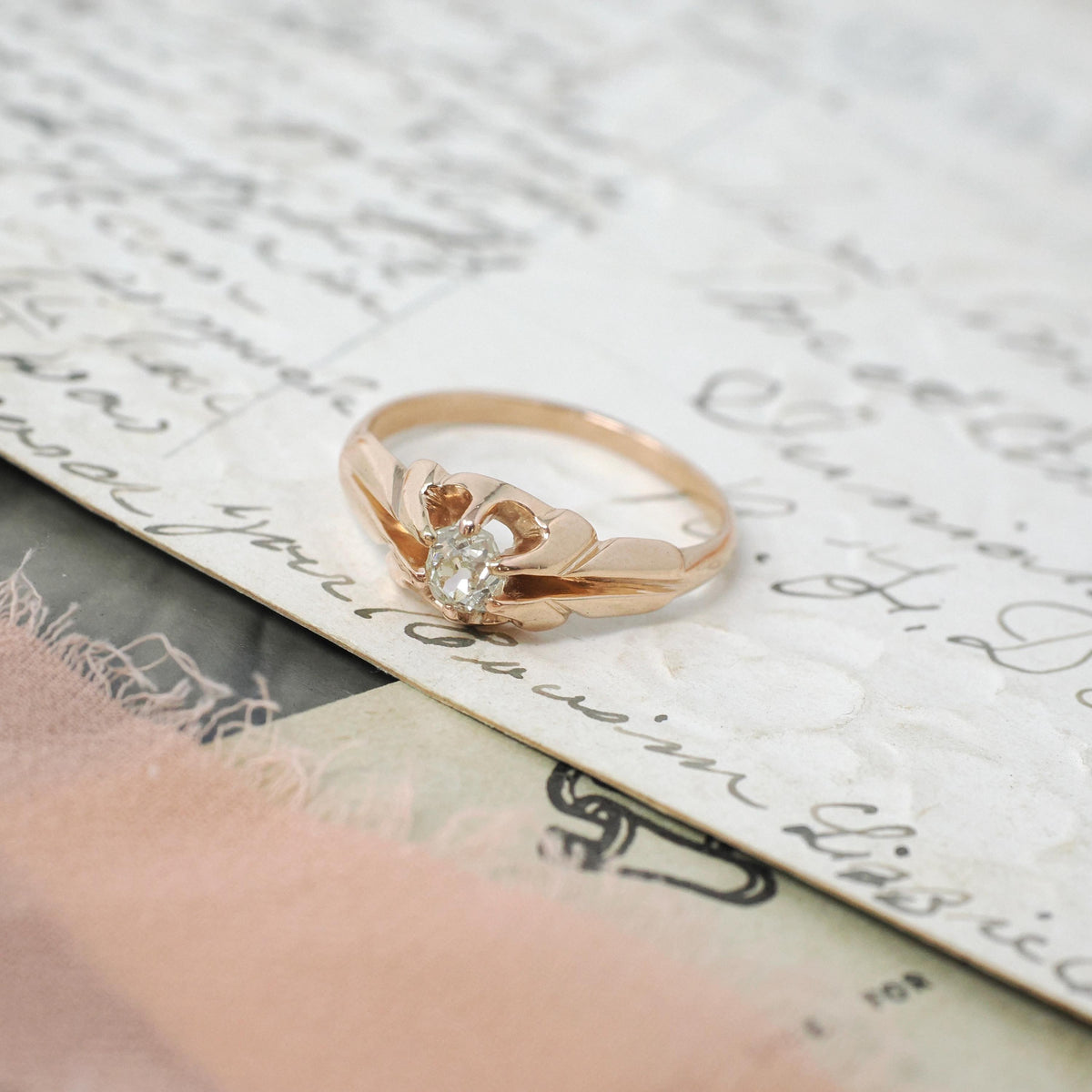 Victorian Diamond Ring - Antique 10k Rosy Gold .29 CT Natural Old Mine Cut Solitaire - Circa 1890s Era Size 7 Fine April Engagement Jewelry