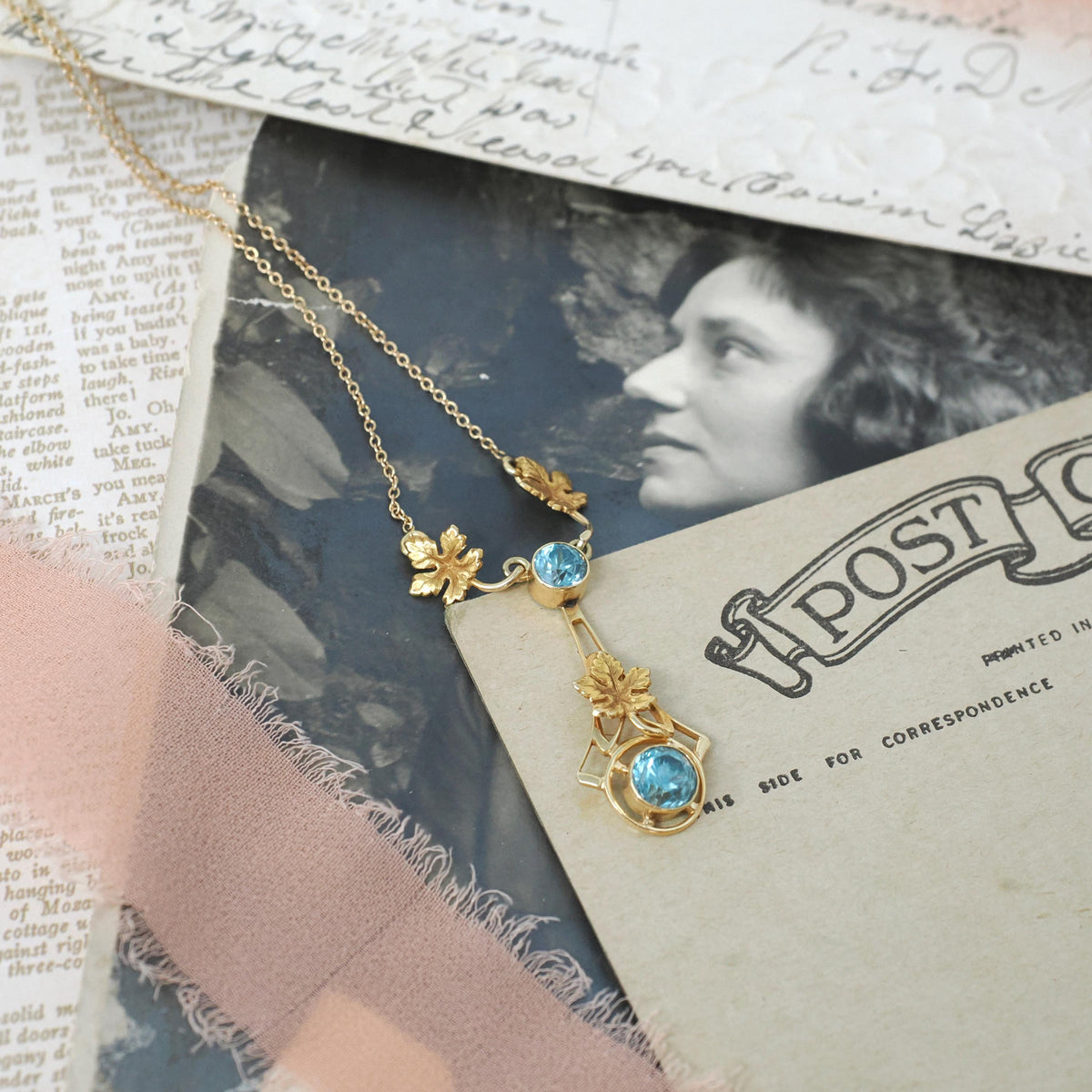 Vintage Zircon Lavalier - Retro 14k Yellow Gold Blue Round Faceted 1.95 CTW Gemstone Necklace - Circa 1940s Era Fine Statement Jewelry