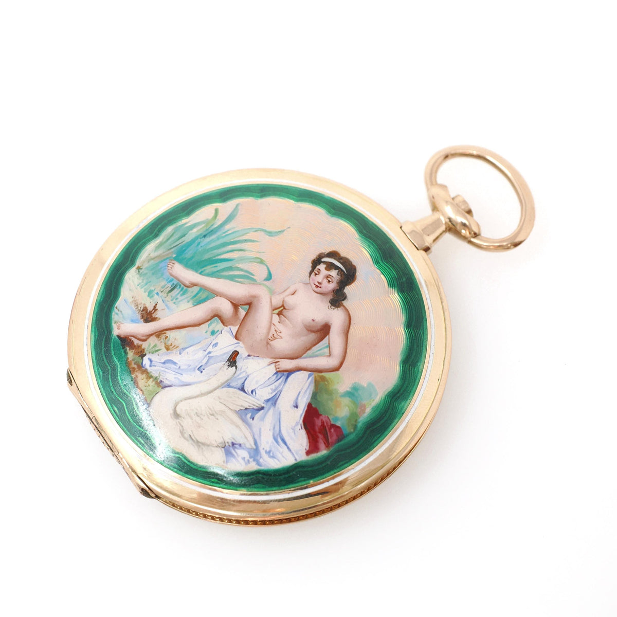 Antique "Leda & Swan" Locket - Edwardian 14k Yellow Gold Keepsake Pendant Charm Pocket Watch Case - Vintage Circa 1900 Greek Myths Jewelry
