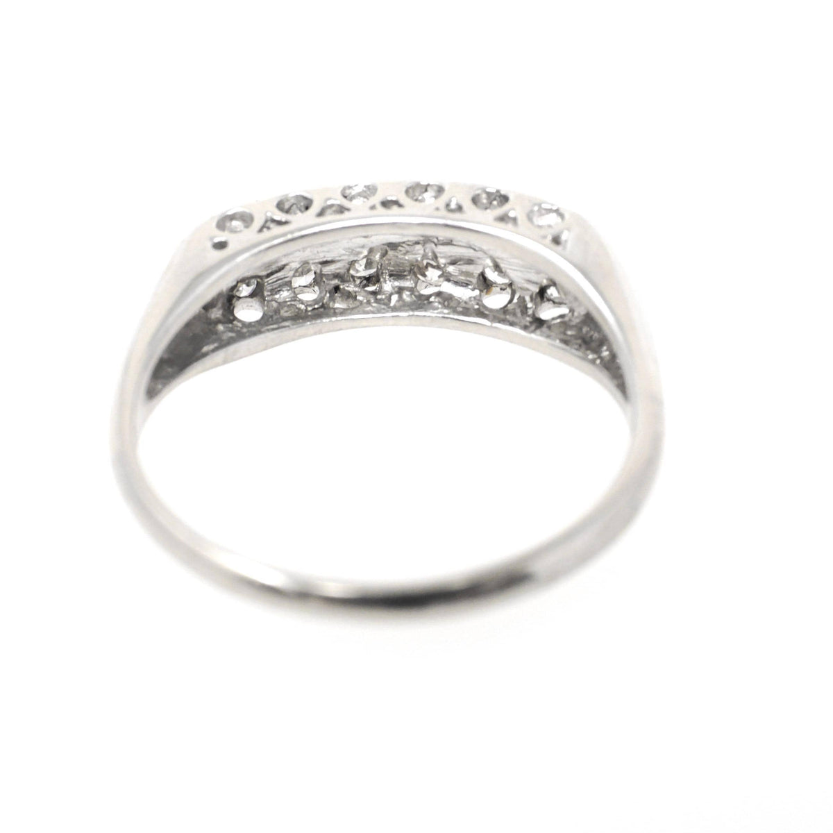 Mid Century Diamond Ring - Vintage 14k White Gold .27 CTW Two Row Wedding Band - Circa 1950s Size 7 Fine Stacking Anniversary Bridal Jewelry