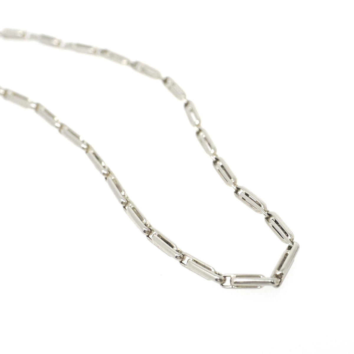 Pocket Watch Chain - Art Deco 14k White Gold Dog Clip Bar Link Necklace - Antique Circa 1920s Era Accessory Fine Versatile Unisex Jewelry