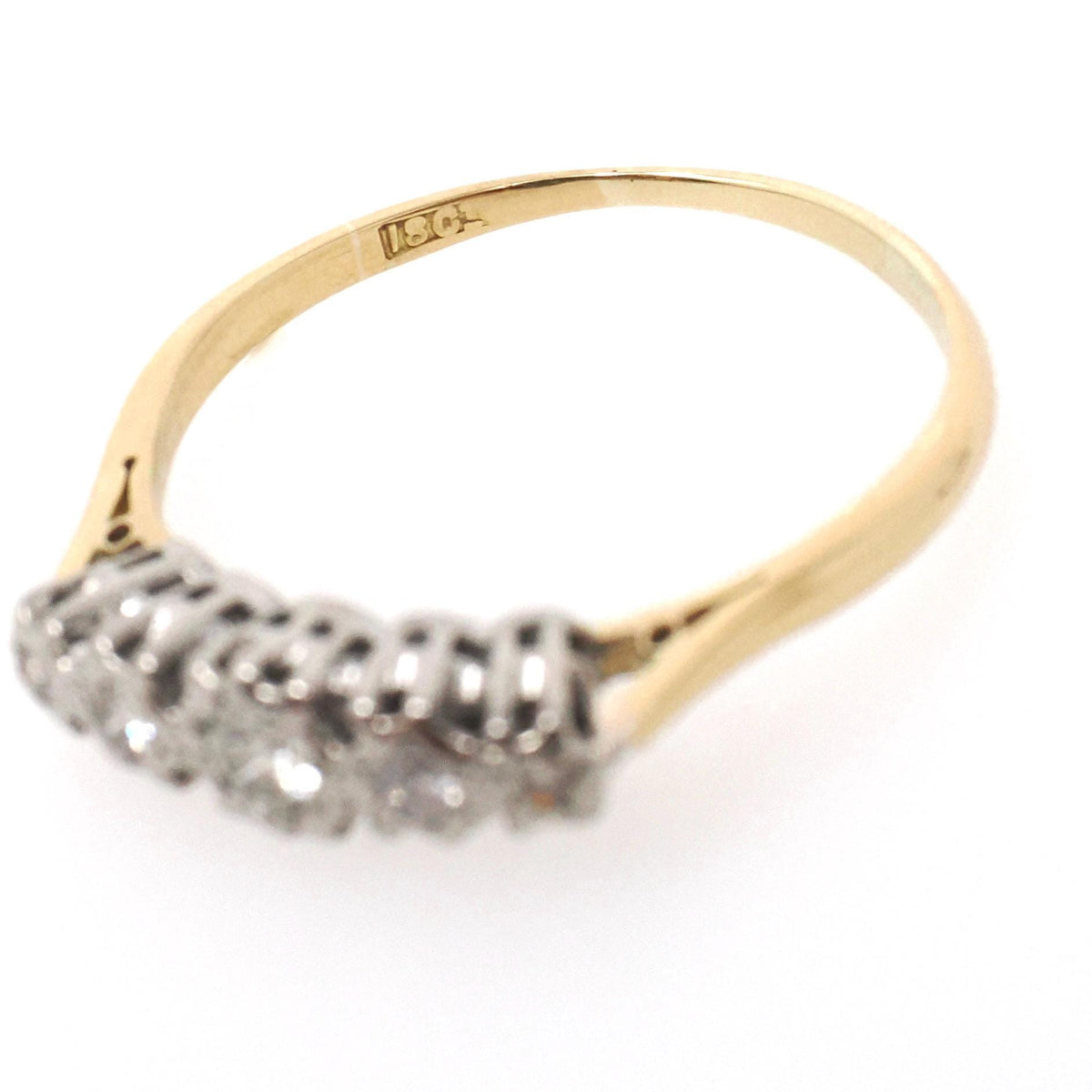 Star Diamond Ring - Mid Century 18k Yellow & White Gold Two Tone .16 CTW Graduated Band - Circa 1950s Era Size 9 Fine Stacking 50s Jewelry