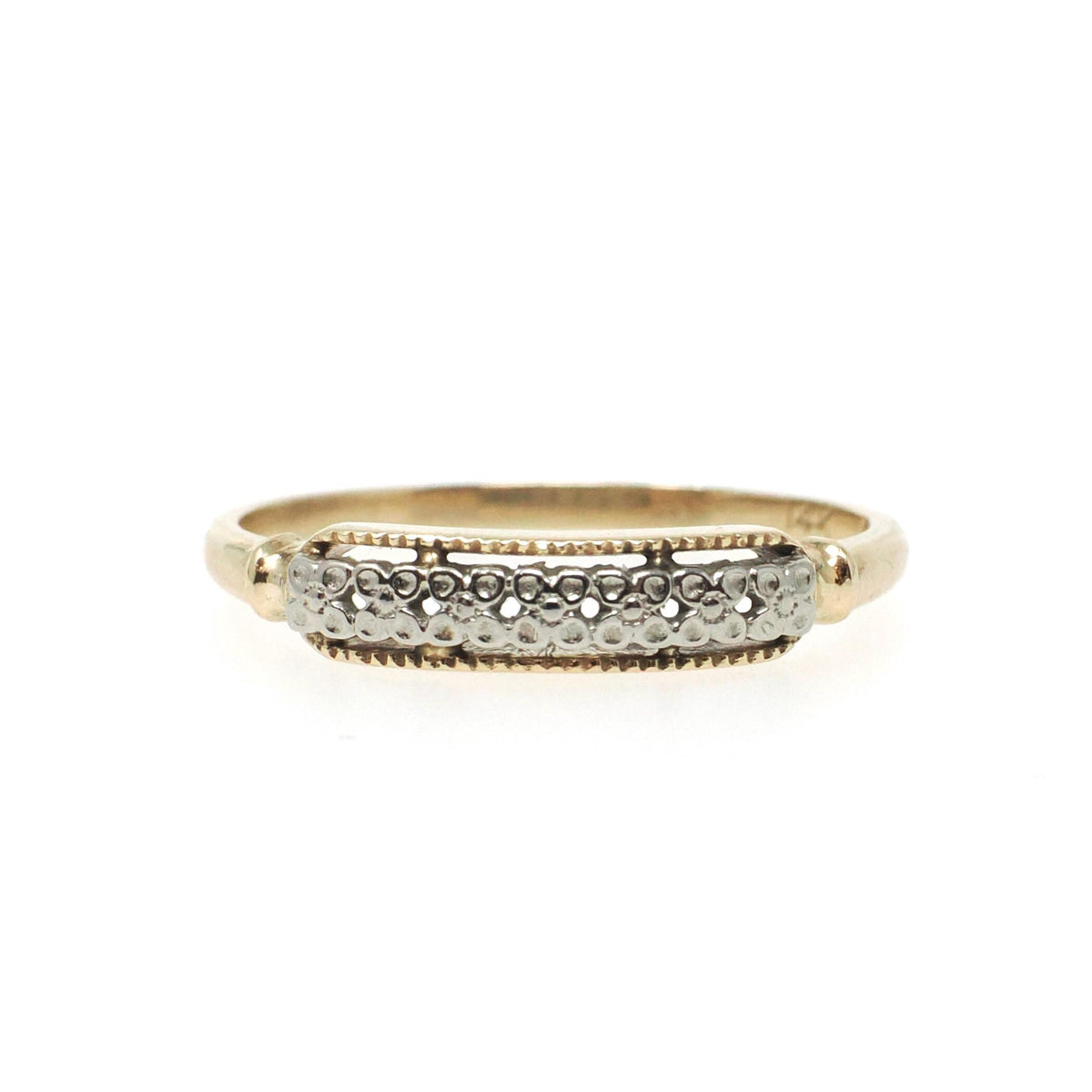 Vintage Wedding Band - Mid Century 14k Yellow Gold 10k White Gold Two Tone Orange Blossom Ring - Circa 1950s Era Size 6 1/4 Stacking Jewelry