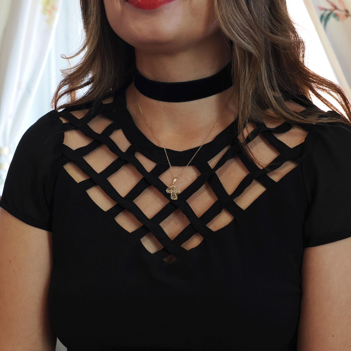 Contemporary Cross Pendant - Estate 10k Yellow Gold Diamond Cut Filigree Pendant Necklace - Circa 2000's Era Religious Faith Fine Jewelry