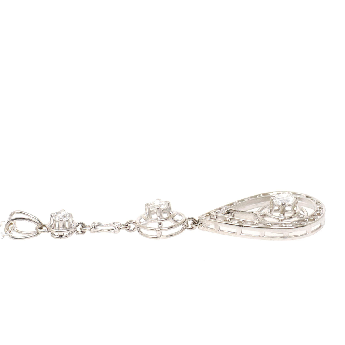 Art Deco Diamond Lavalier - Vintage 14k White Gold Natural .19 CTW Filigree Drop Pendant - Circa 1930s Era April Birthstone Fine Jewelry