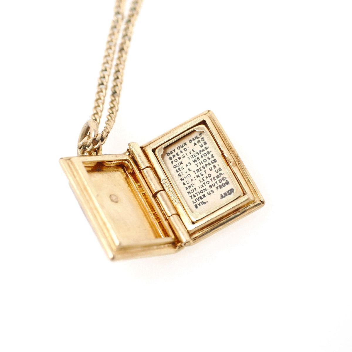 Vintage Bible Locket - Mid Century 14k Gold Filled Mother Of Pearl Cross Necklace Pendant Book - 1950s Era The Lord's Prayer JMF Co Jewelry