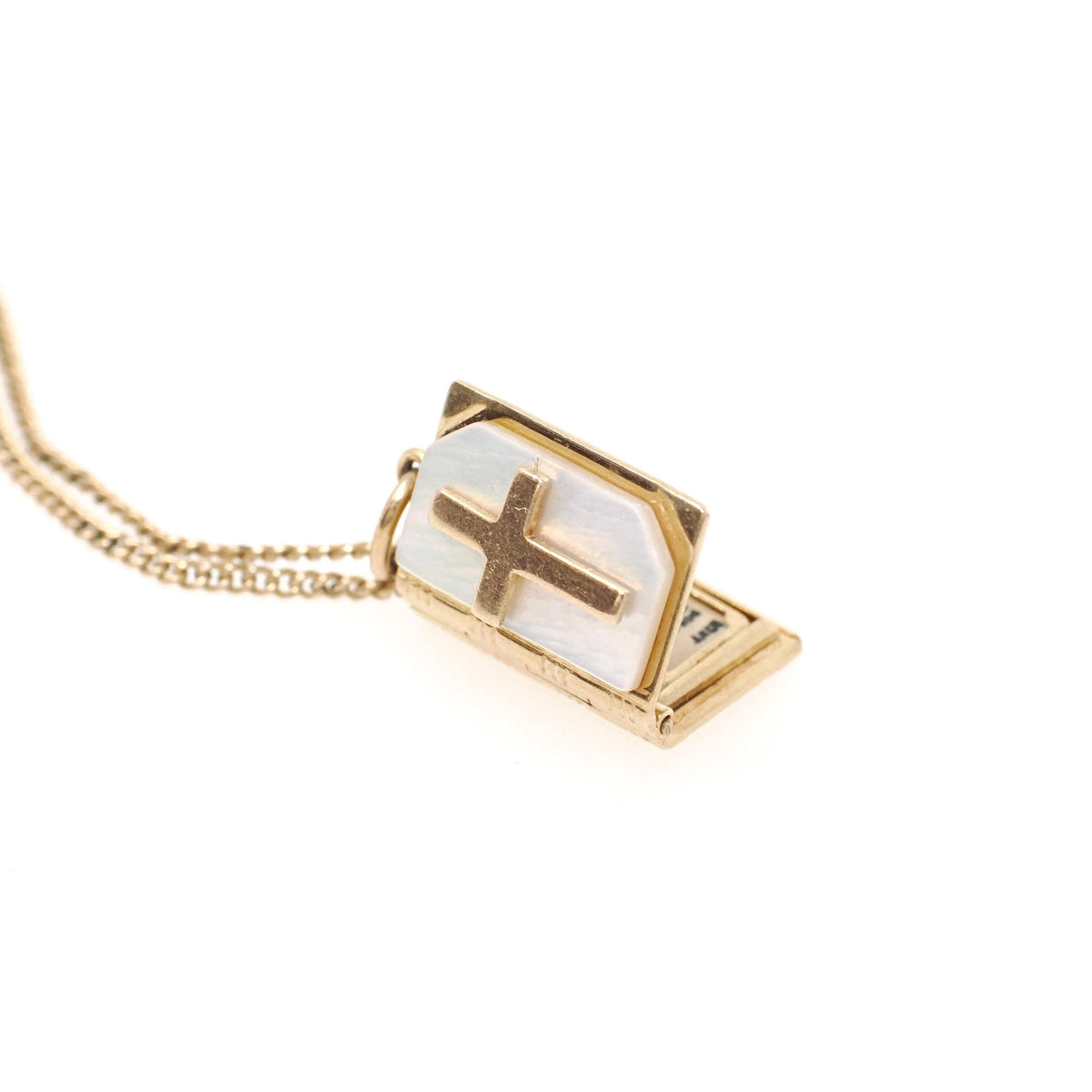 Vintage Bible Locket - Mid Century 14k Gold Filled Mother Of Pearl Cross Necklace Pendant Book - 1950s Era The Lord's Prayer JMF Co Jewelry