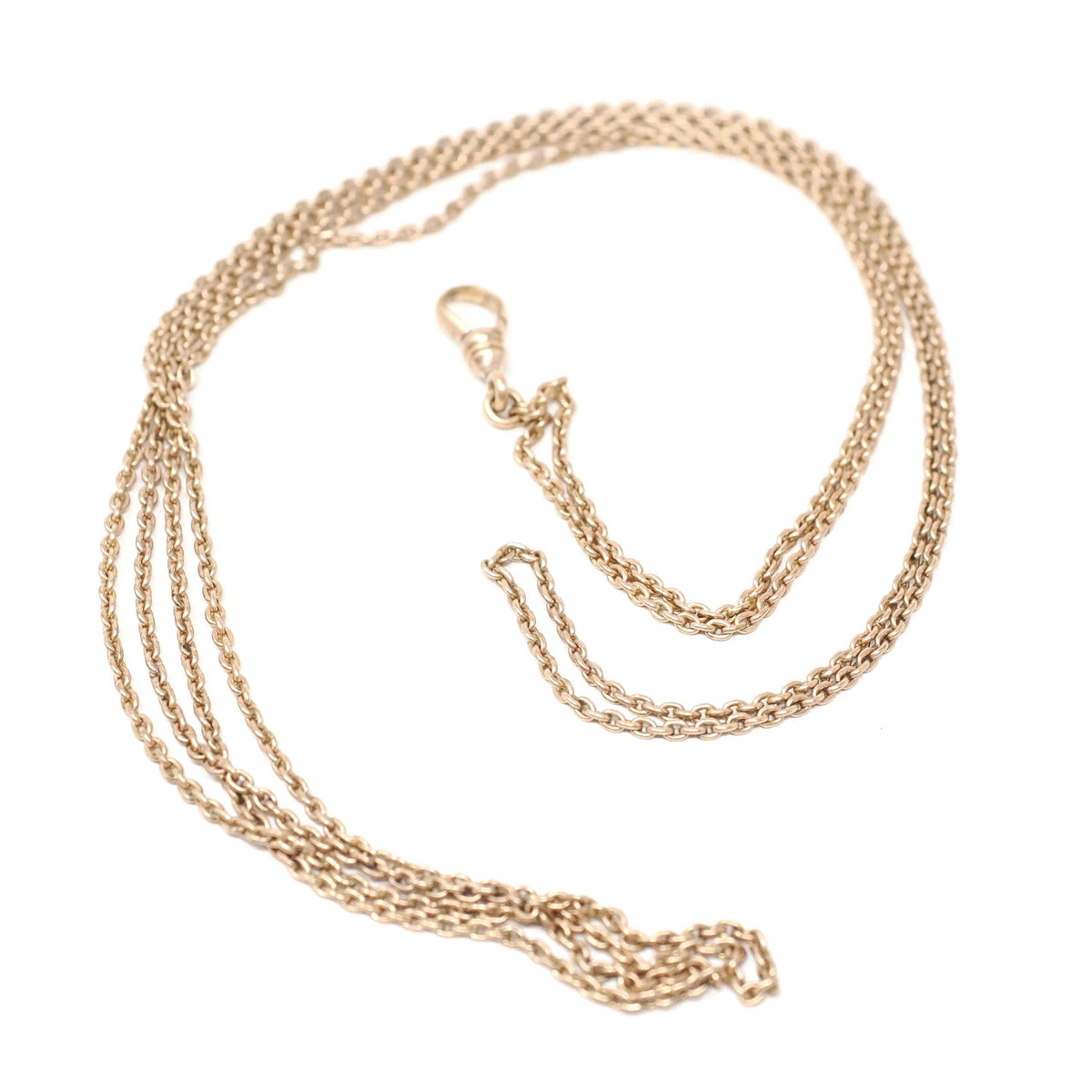 Antique Lorgnette Chain - Edwardian Gold Filled Stationed Dog Clip Doubled Cable Link Necklace - Circa 1910s Era Fashion Accessory Jewelry