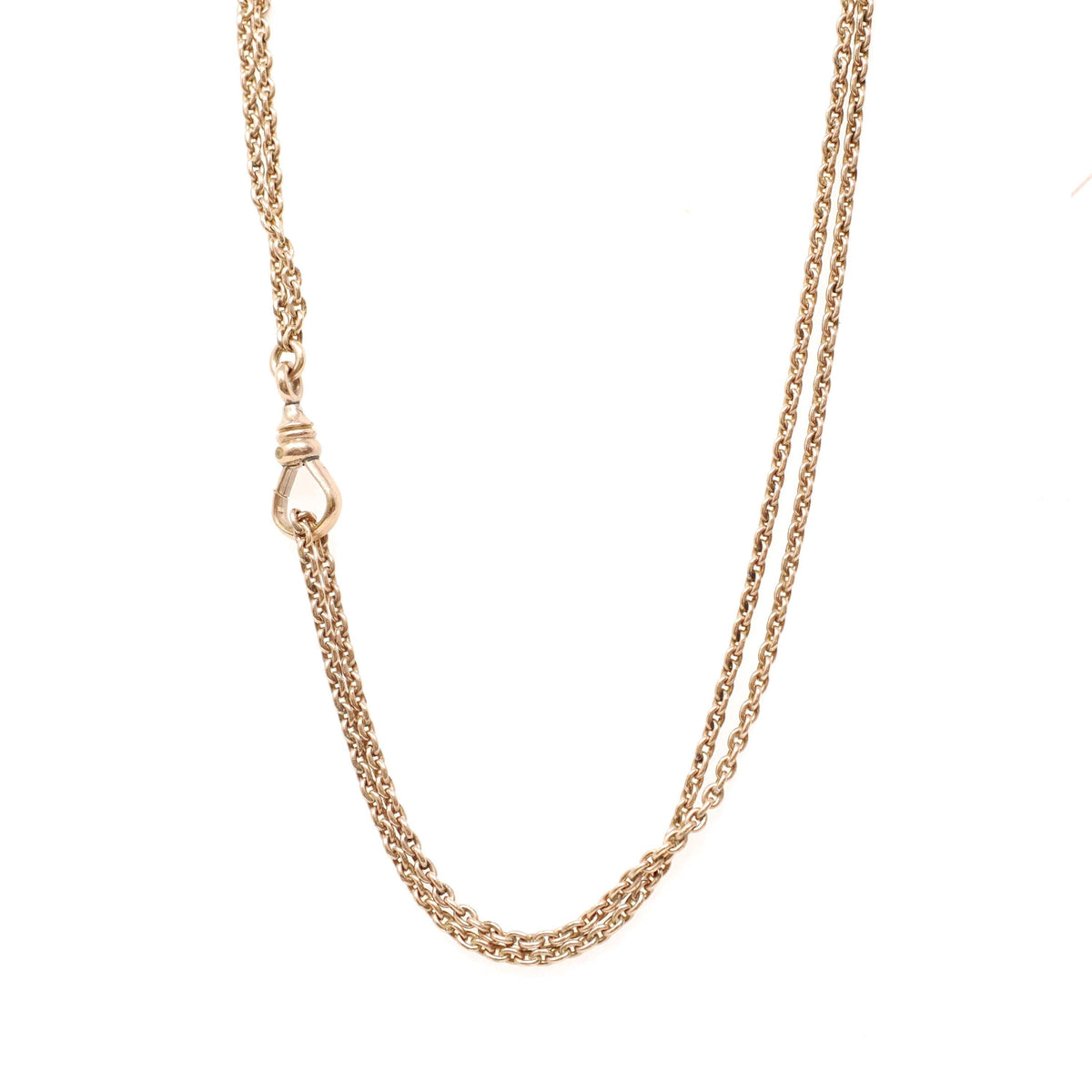 Antique Lorgnette Chain - Edwardian Gold Filled Stationed Dog Clip Doubled Cable Link Necklace - Circa 1910s Era Fashion Accessory Jewelry