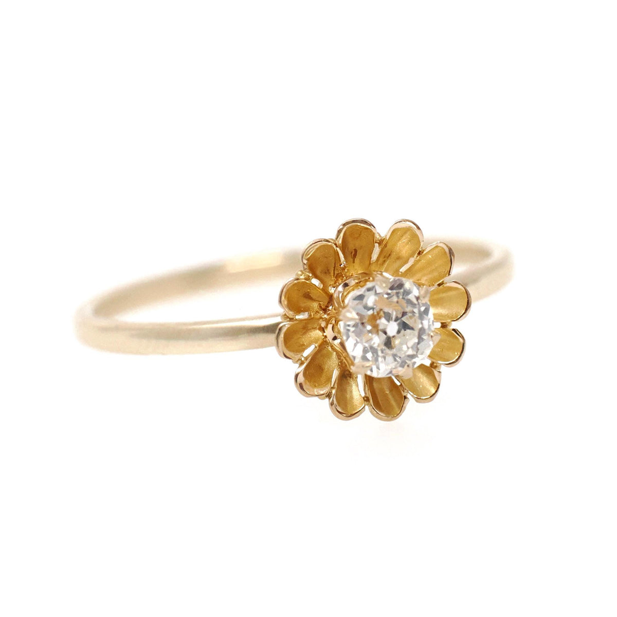 Antique Diamond Ring - Victorian 14k & 18k Yellow Gold Natural .25 CT Old Mine Cut Solitaire - Circa 1890s Size 6 3/4 Buttercup Fine Jewelry