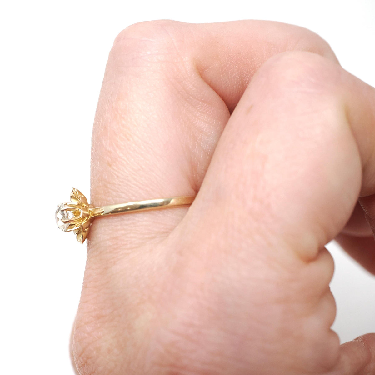 Antique Diamond Ring - Victorian 14k & 18k Yellow Gold Natural .25 CT Old Mine Cut Solitaire - Circa 1890s Size 6 3/4 Buttercup Fine Jewelry