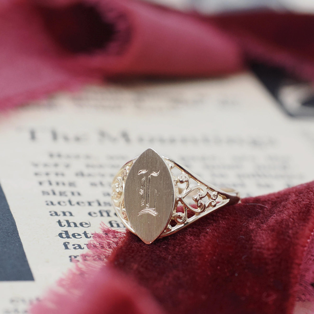 Vintage "L" Signet Ring - Contemporary 10k Yellow Gold Engraved Single Letter Initial - Estate Circa 1990s Era Size 5 Fine Statement Jewelry