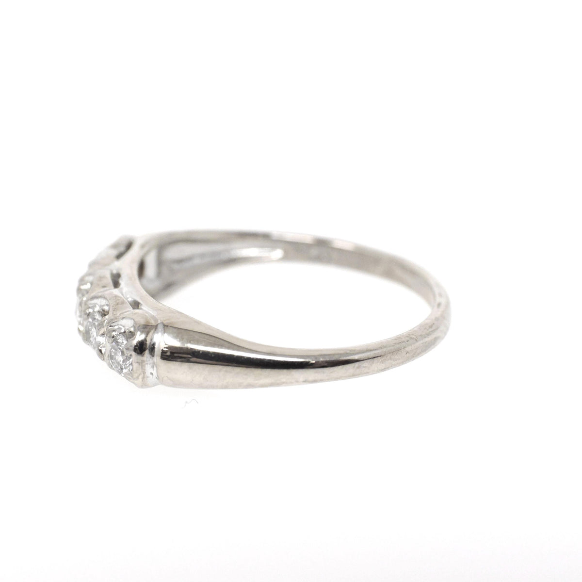 Mid Century Ring - Vintage 14k White Gold .25 CTW Diamond Row Wedding Band - Circa 1960s Size 6 Fine Stacking Bridal Statement Fine Jewelry