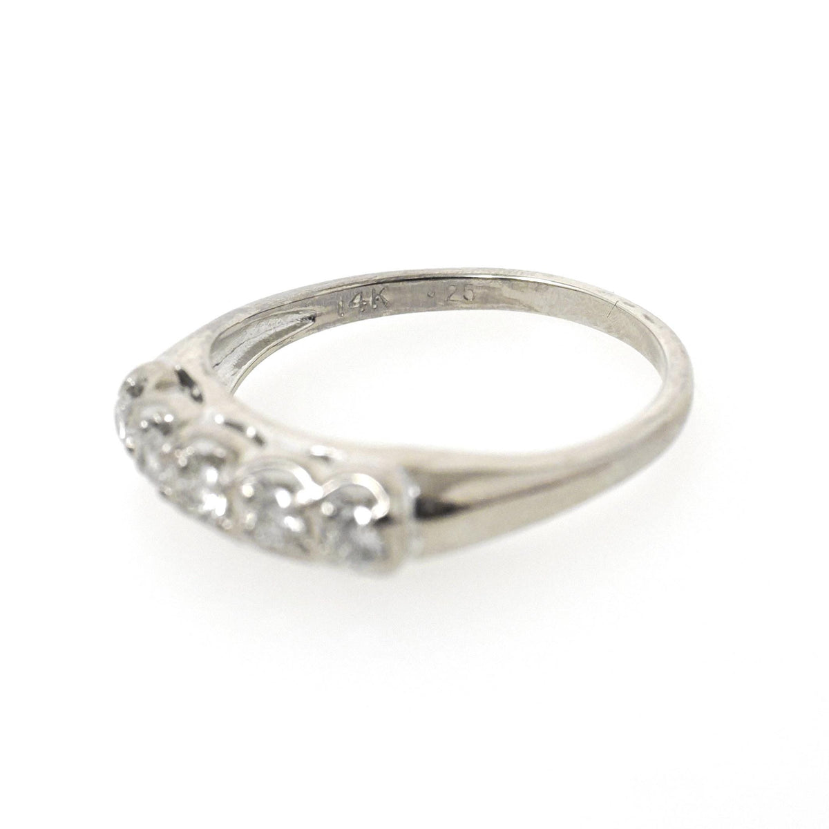 Mid Century Ring - Vintage 14k White Gold .25 CTW Diamond Row Wedding Band - Circa 1960s Size 6 Fine Stacking Bridal Statement Fine Jewelry