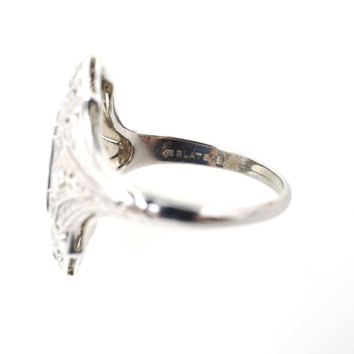 Antique Shield Ring - Art Deco 18k White Gold Platinum .32 CTW Diamond Filigree Statement - Circa 1920s Era Size 6 1/4 Cocktail Fine Jewelry
