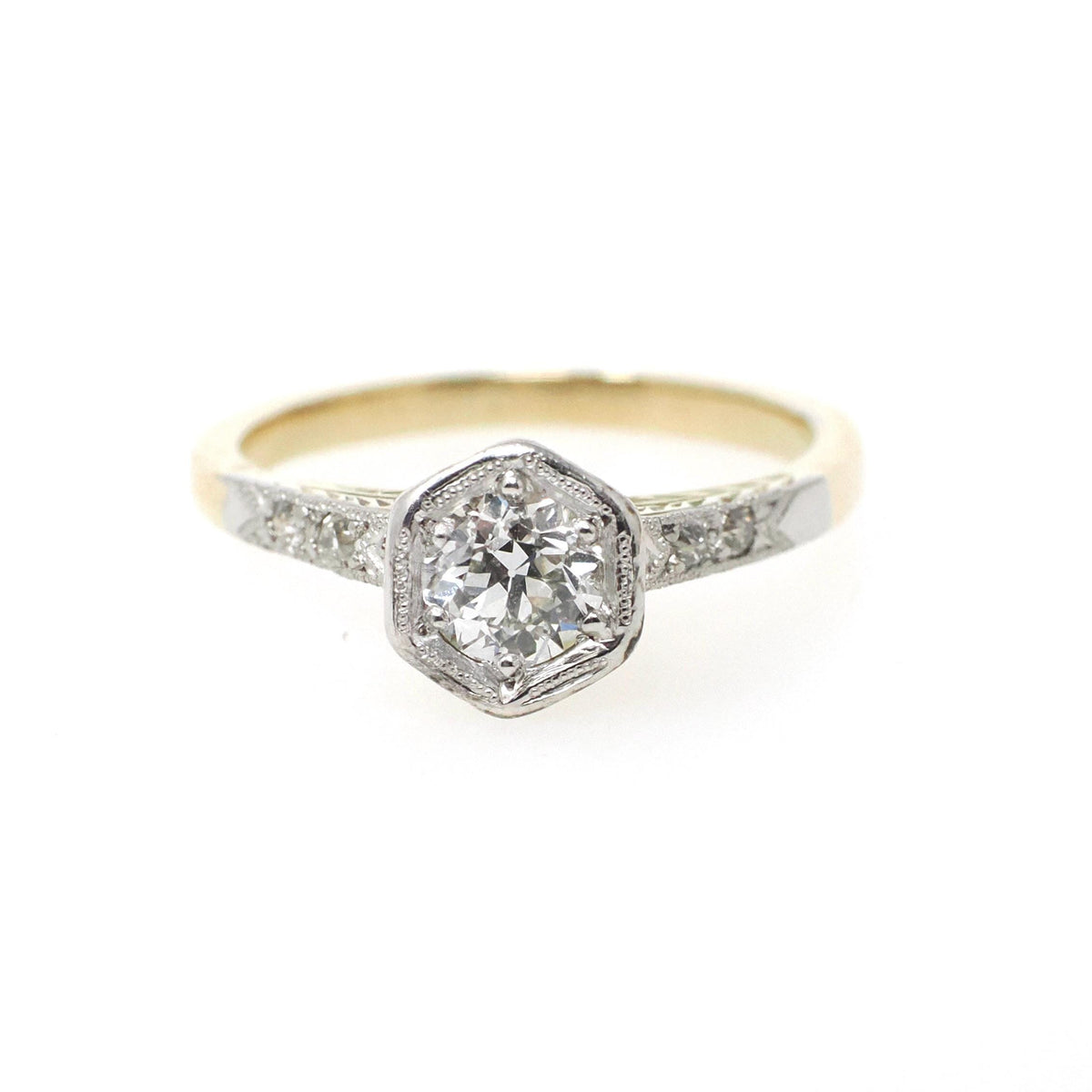 Art Deco Diamond Ring - Vintage 18k Yellow Gold & Platinum Two Tone .45 CTW Old European Cut - Circa 1920s Size 5 Engagement Fine Jewelry