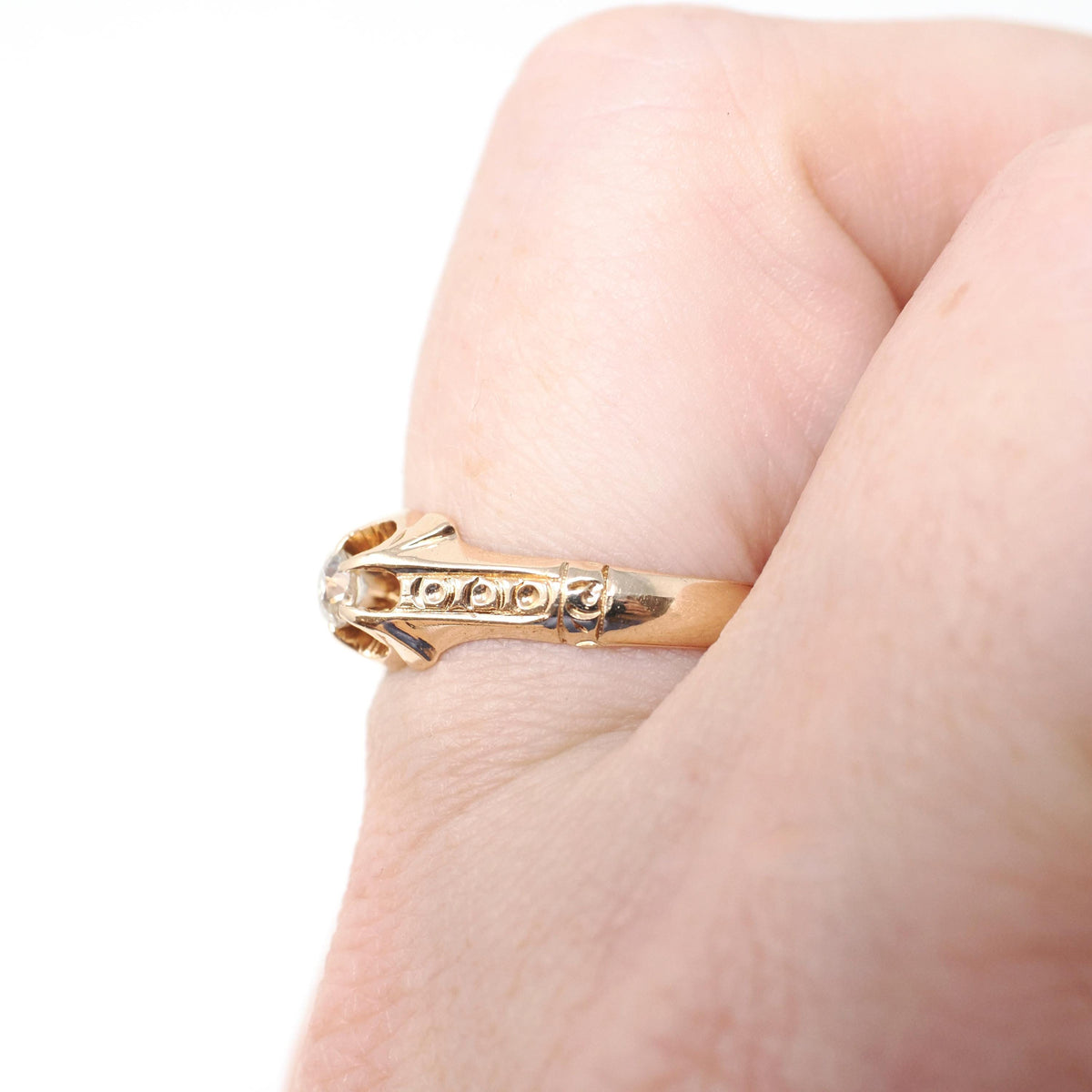 Antique Diamond Ring - Edwardian 14k Yellow Gold .15 CT Old Mine Cut Belcher Engagement Solitaire - Circa 1910s Size 6.75 Fine Jewelry