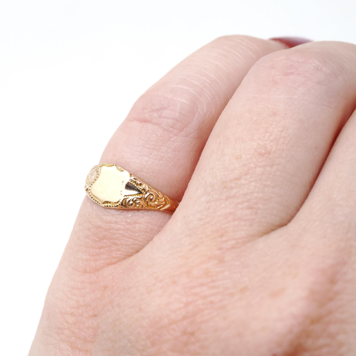 Blank Signet Ring - Edwardian 10k Yellow Gold Ostby & Barton Shield Baby Band - Antique Circa 1910s Era Midi Pinky Size 2 3/4 Fine Jewelry