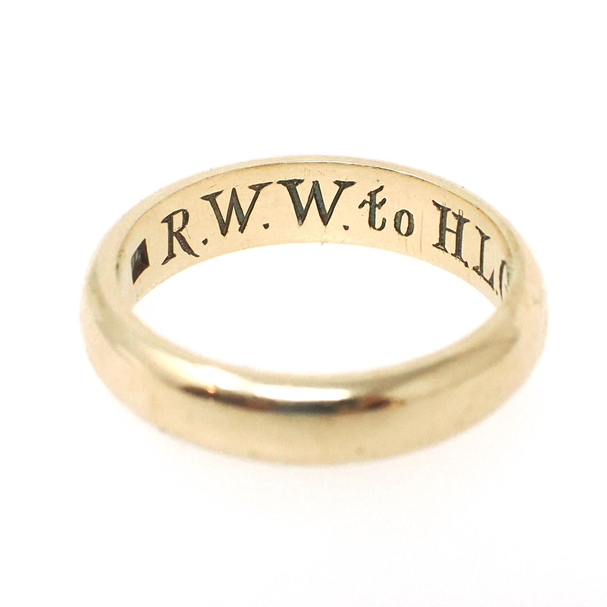 Dated 1871 Wedding Band - Victorian 14k Yellow Gold Mizpah Engraved "R.W.W. to H.L.G 5 20 71" Half Round Ring - Size 4.75 Fine Jewelry