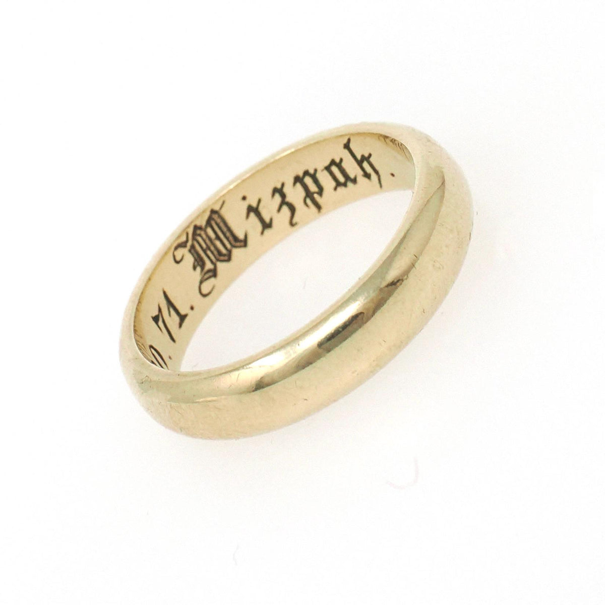 Dated 1871 Wedding Band - Victorian 14k Yellow Gold Mizpah Engraved "R.W.W. to H.L.G 5 20 71" Half Round Ring - Size 4.75 Fine Jewelry