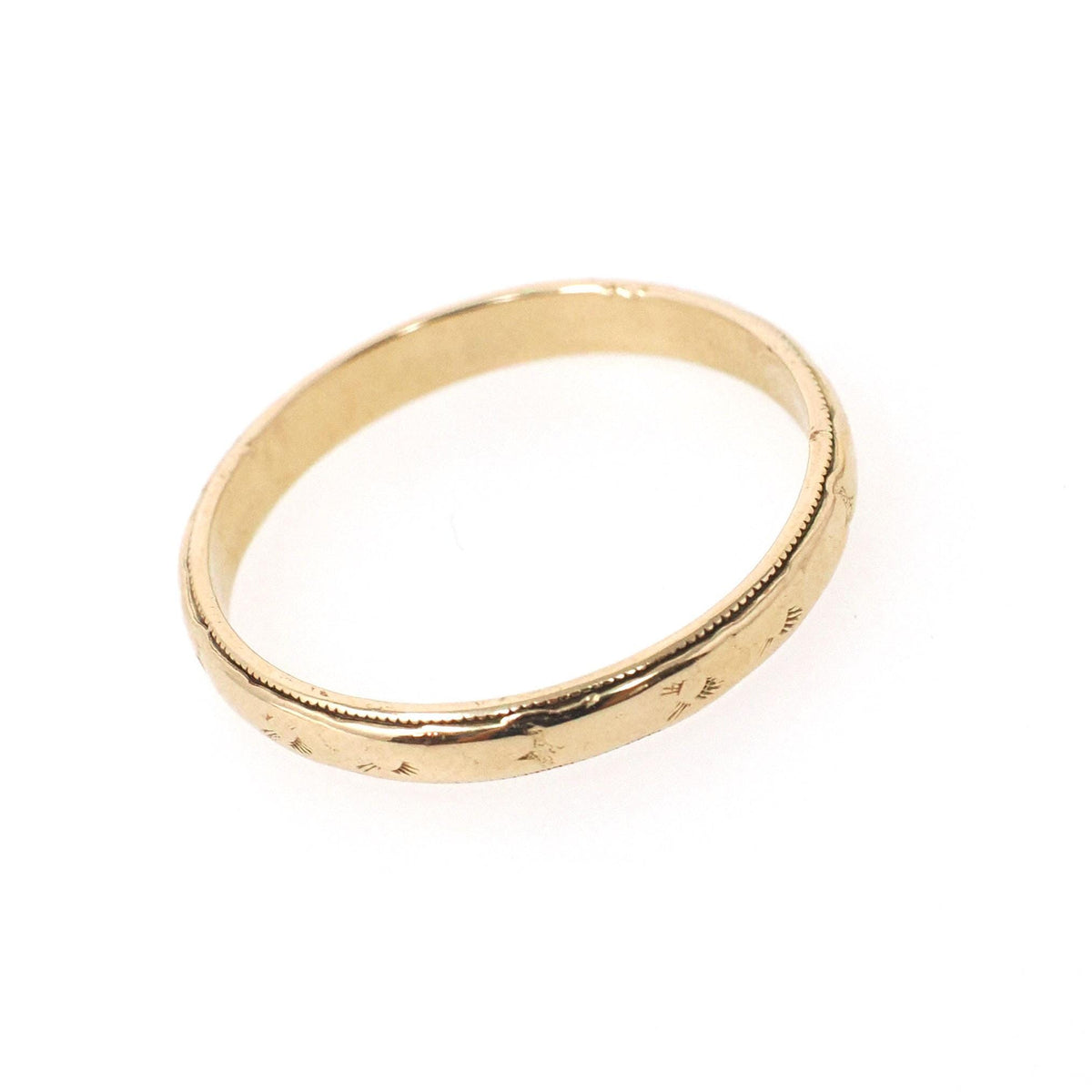 Vintage Eternity Band - Art Deco 14k Yellow Gold 3.0 mm Orange Blossom Milgrain Engraved Ring - Circa 1930s Size 9 3/4 Fine Bridal Jewelry