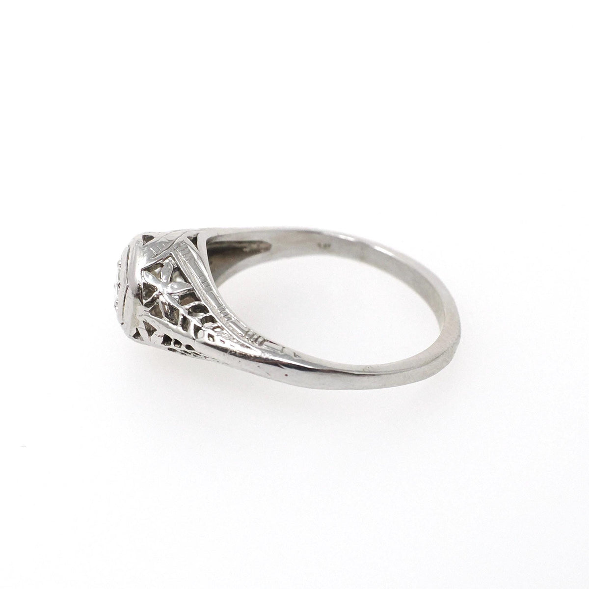 Vintage Diamond Ring - Art Deco 18k White Gold Natural .10 CT Transitional Brilliant Hex Engagement - Circa 1930s Size 5 Fine Bridal Jewelry