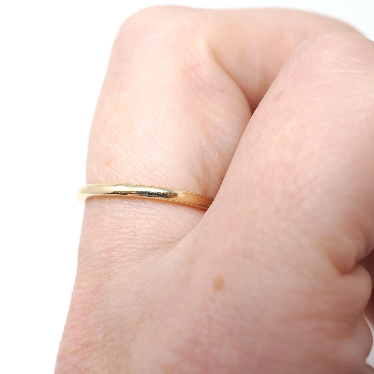 Vintage Wedding Band - Mid Century Era 18k Yellow Gold 1.5 MM Domed Ring - Circa 1950s Size 5.25 Stacking Midi Fine Statement Bridal Jewelry