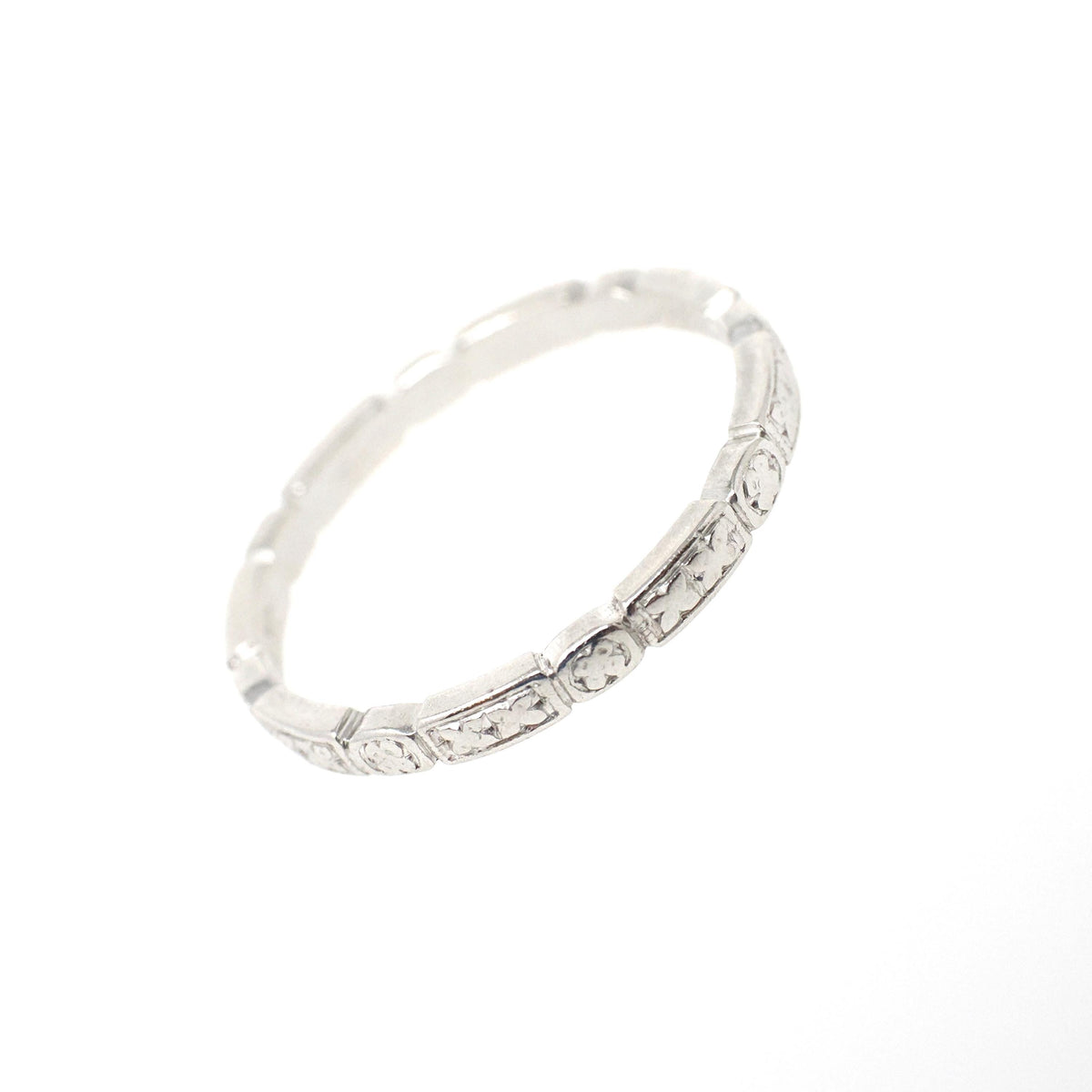 Vintage Wedding Band - Art Deco Era Platinum Engraved 2.3 MM Orange Blossom Eternity Ring - Dated 1937 Size 8.5 Bridal Floral Fine Jewelry