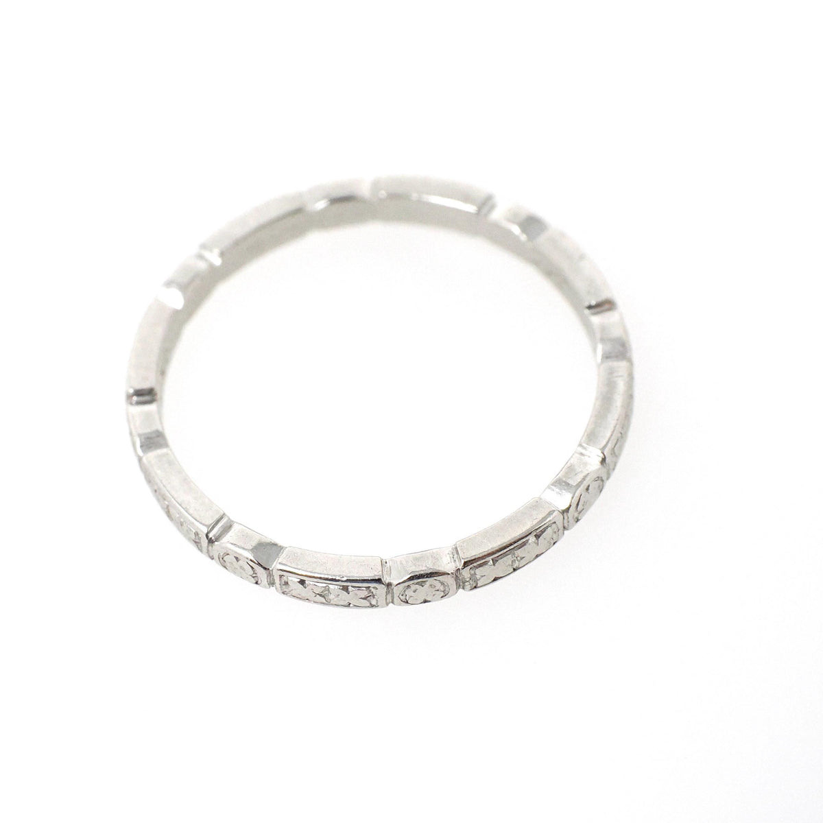 Vintage Wedding Band - Art Deco Era Platinum Engraved 2.3 MM Orange Blossom Eternity Ring - Dated 1937 Size 8.5 Bridal Floral Fine Jewelry