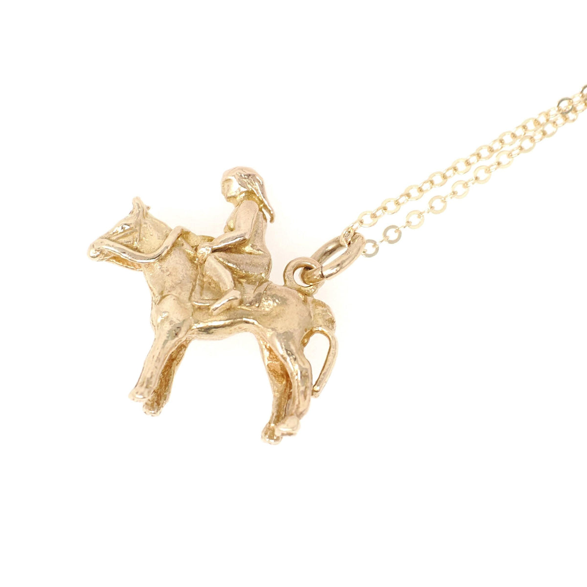 Vintage Lady Godiva Charm - Modernist 9k Yellow Gold Dainty English Legend Female Figural Pendant Necklace - 1960s Equestrian Fine Jewelry
