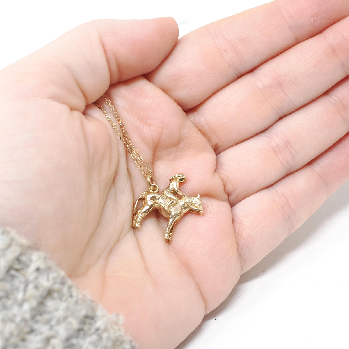Vintage Lady Godiva Charm - Modernist 9k Yellow Gold Dainty English Legend Female Figural Pendant Necklace - 1960s Equestrian Fine Jewelry