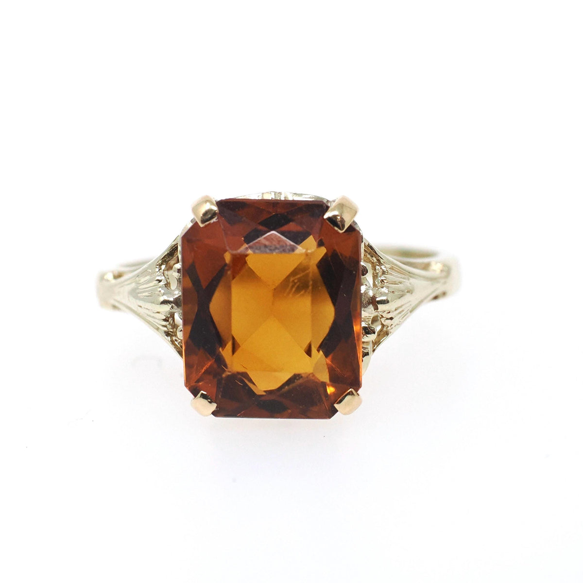 Vintage Citrine Ring - Mid Century 9ct Yellow Gold French Cut Orange Solitaire - Circa 1940s Era Size 6 1/2 November Birthstone Fine Jewelry