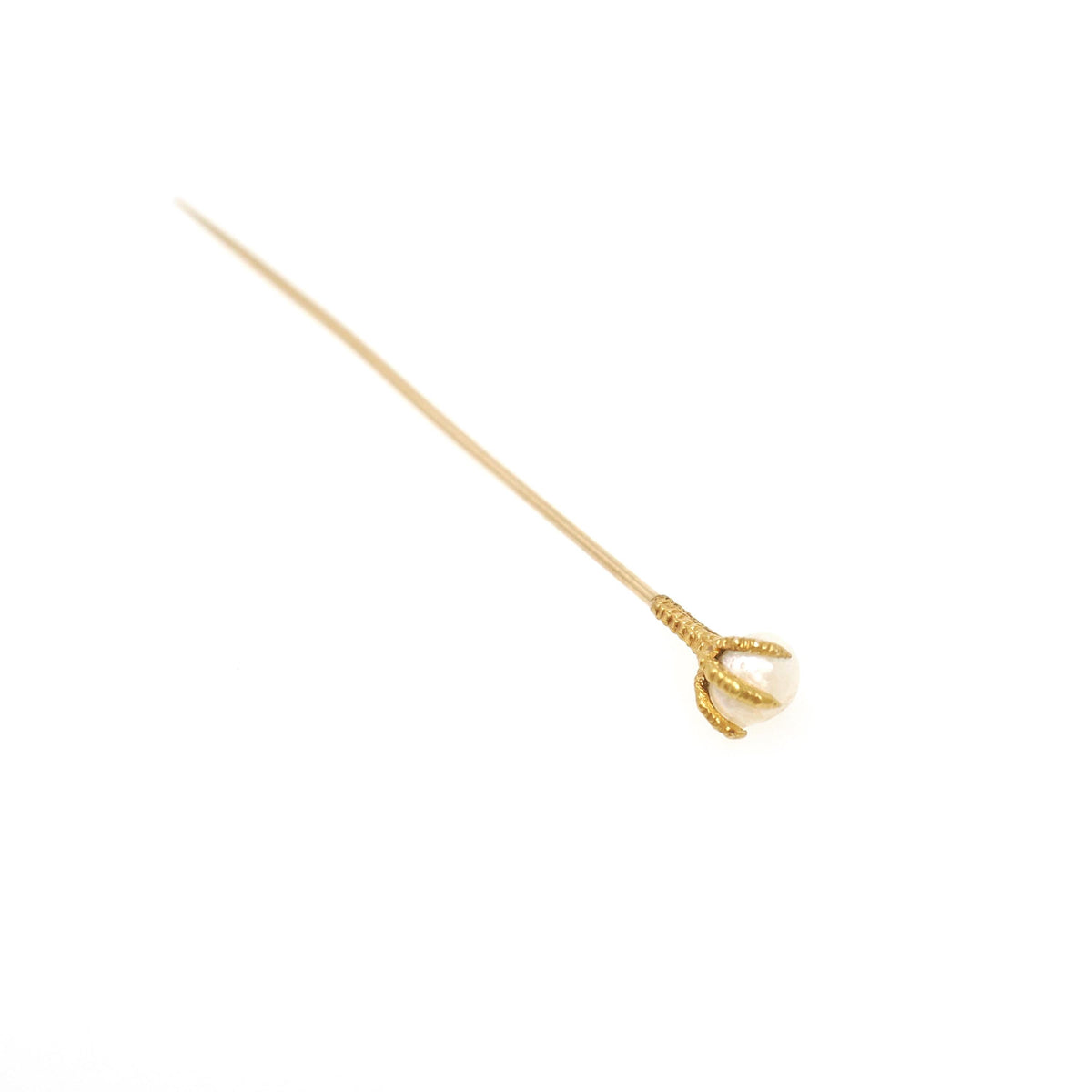 Antique Stick Pin - Victorian 14k Yellow Gold Fresh Water Pearl Fashion Accessory - Circa 1890s Bird Talon Claw Fine Lapel Accessory Jewelry