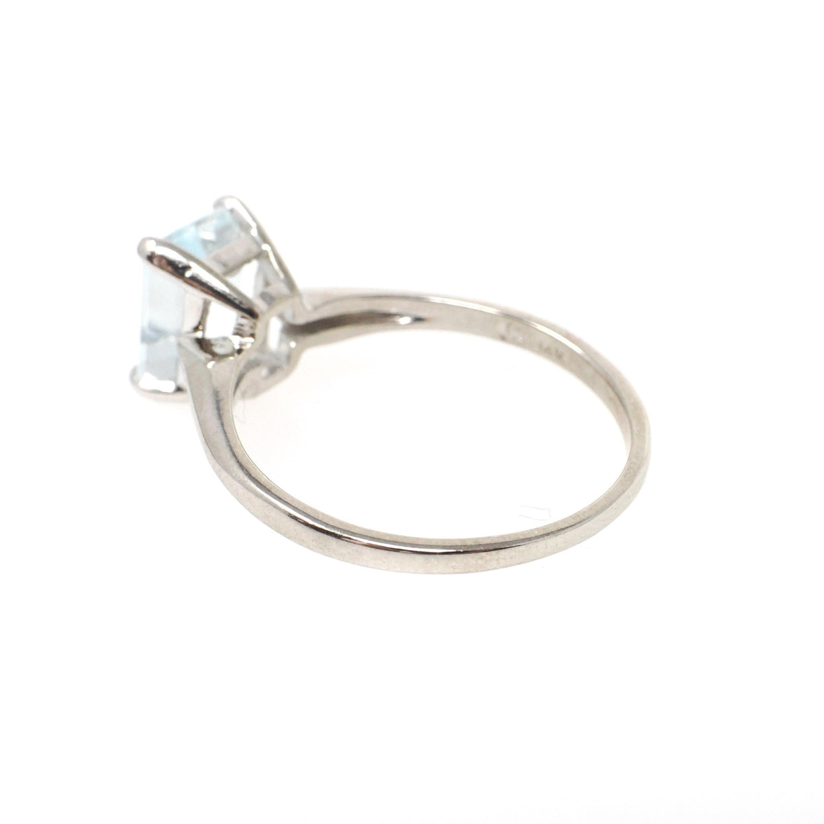 Aquamarine Solitaire Ring - Contemporary 14k White Gold Emerald Cut Natural Light Blue Gem - Circa 2000s Size 7 March Birthstone Jewelry