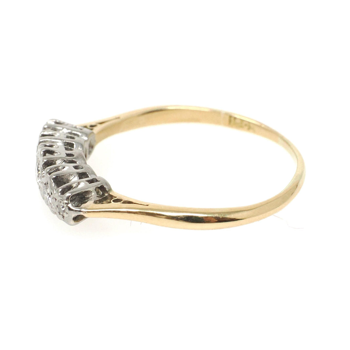 Star Diamond Ring - Mid Century 18k Yellow & White Gold Two Tone .16 CTW Graduated Band - Circa 1950s Era Size 9 Fine Stacking 50s Jewelry