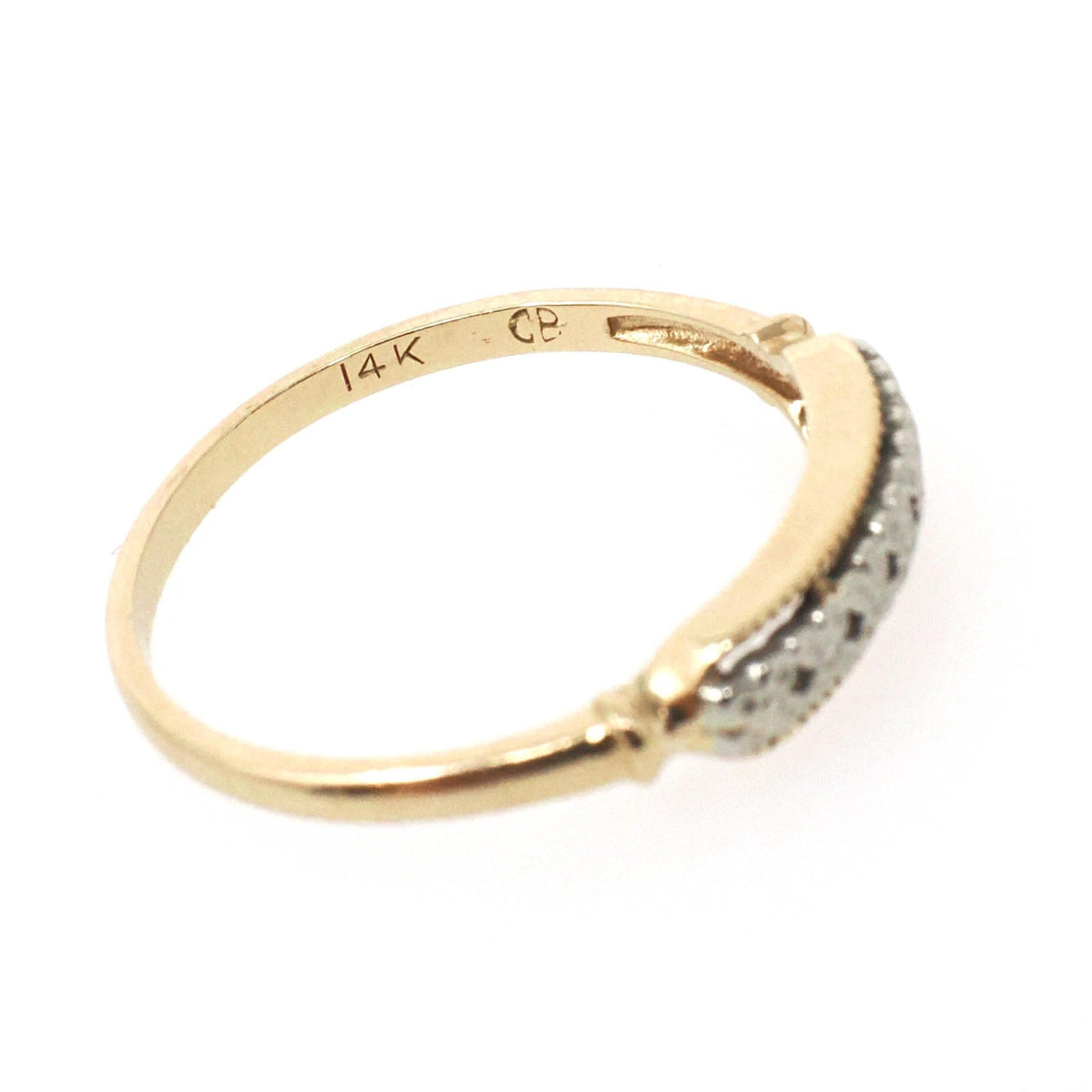 Vintage Wedding Band - Mid Century 14k Yellow Gold 10k White Gold Two Tone Orange Blossom Ring - Circa 1950s Era Size 6 1/4 Stacking Jewelry