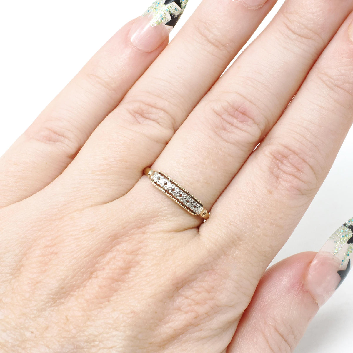 Vintage Wedding Band - Mid Century 14k Yellow Gold 10k White Gold Two Tone Orange Blossom Ring - Circa 1950s Era Size 6 1/4 Stacking Jewelry