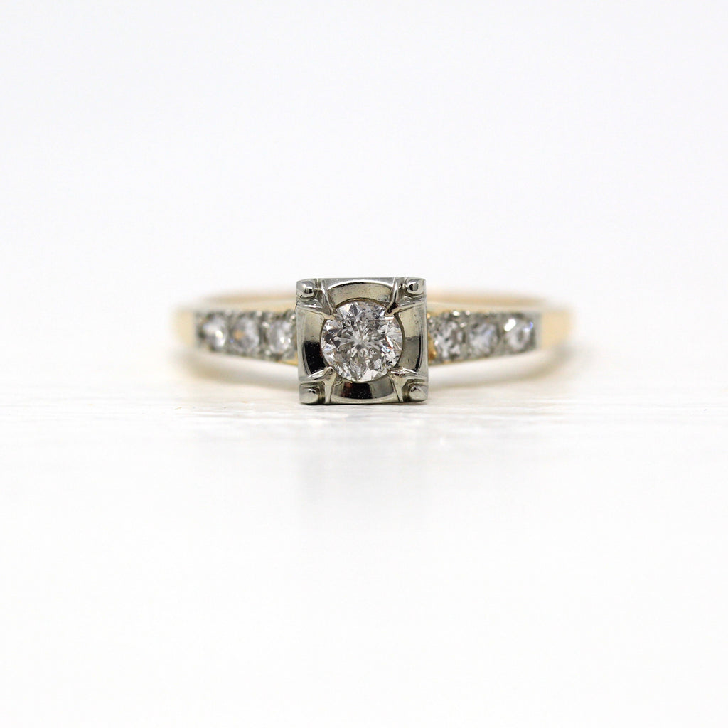 Sale - Vintage Engagement Ring - Retro 14k 18k Yellow White Gold Genuine .42 CTW Diamonds - 1940s Size 6 1/2 Promise Wedding Bridal Jewelry